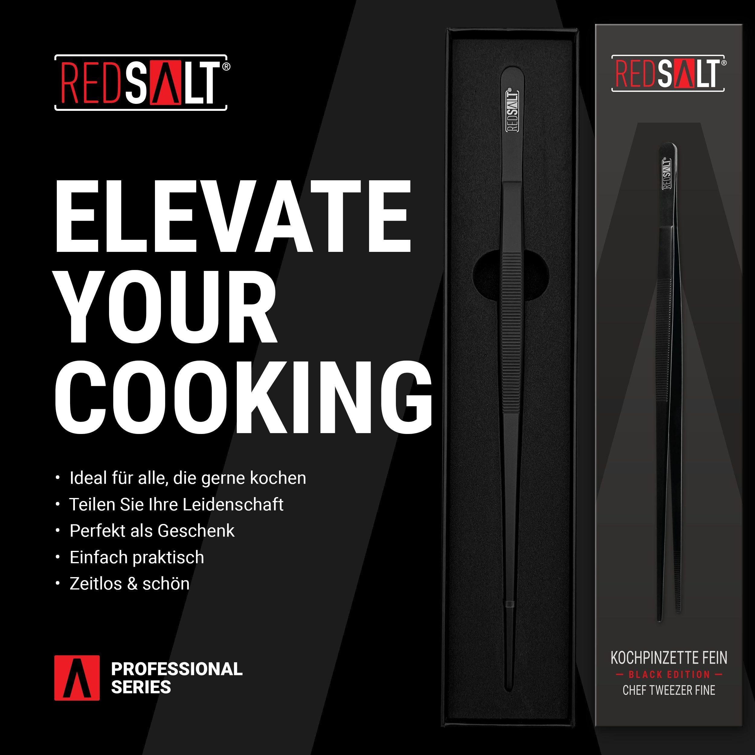 REDSALT® Kochpinzette Fein Black Edition PVD-Plasmabeschichtung, INOX 18/10 Edelstahl Goldstandard 1.4301 – Bild 5 von 5