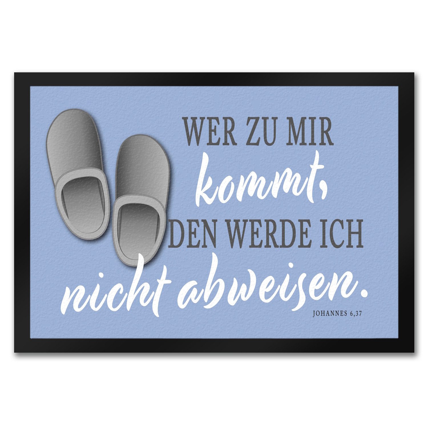 Fußmatte Fußmatte in 35x50 cm mit Bibelvers aus dem Johannes Evangelium in blau