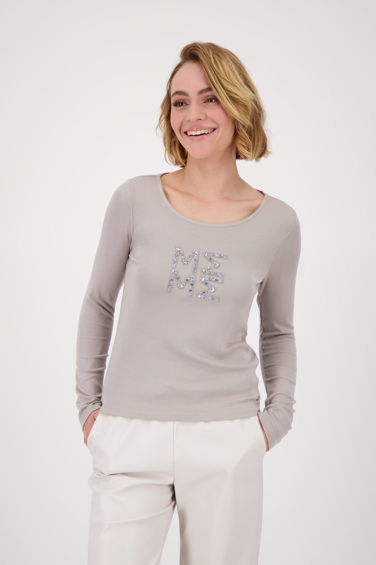 Langarmshirt Shirt Rippe + Schmuck