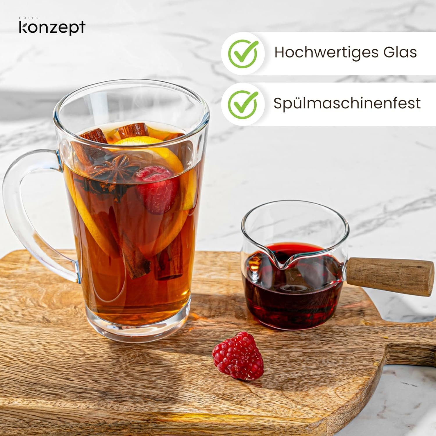 KONZEPT Gläser-Set 6-teilig Latte Macchiato – 300 ml Kaffeetassen, 6-tlg., aus Glas mit Henkel, hitzebeständig & spülmaschinengeeignet