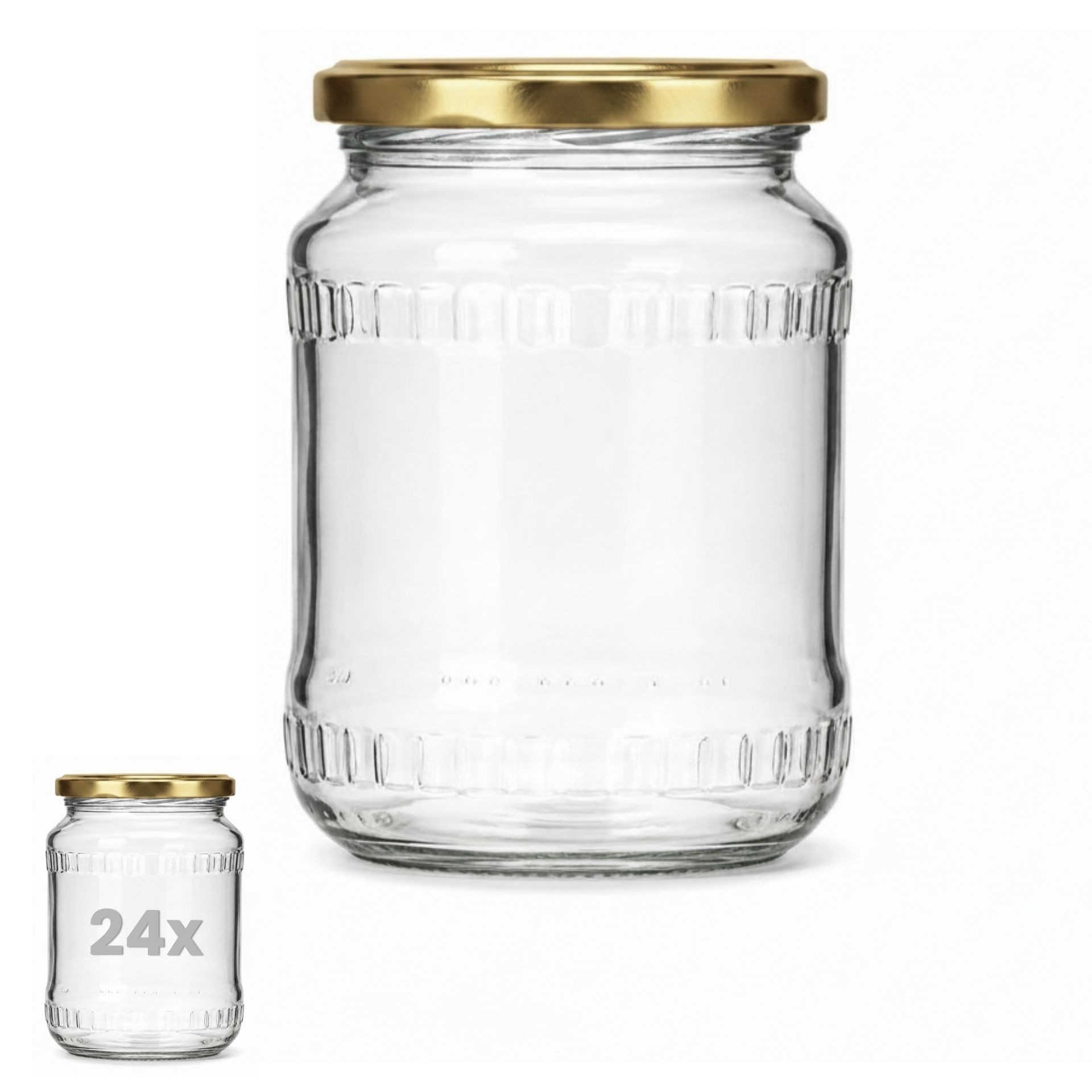 mikken Einmachglas 720ml mit Relief große Einkochgläser Gurkengläser Vorratsgläser, (Set, 24-tlg), luftdicht, zum pasteurisieren geeignet