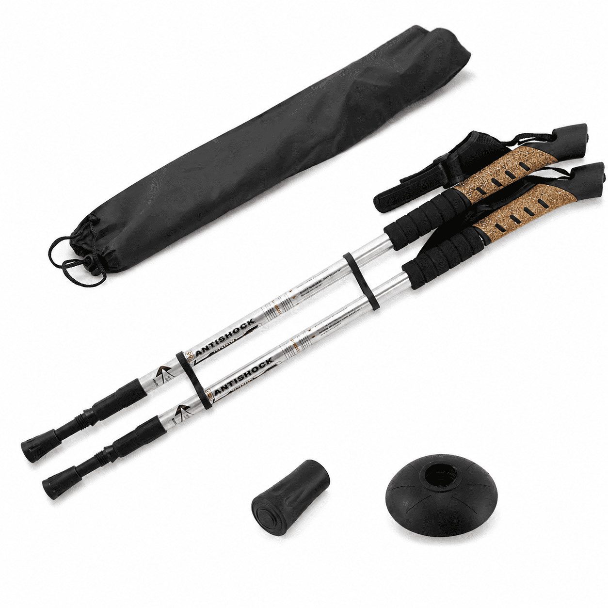 MidGard Nordic-Walking-Stöcke Teleskop Antischock Wanderstöcke aus Aluminiumlegierung mit Korkgriff (2 St), Leicht, mit ergonomischen Korkgriffe inkl. Transporttasche