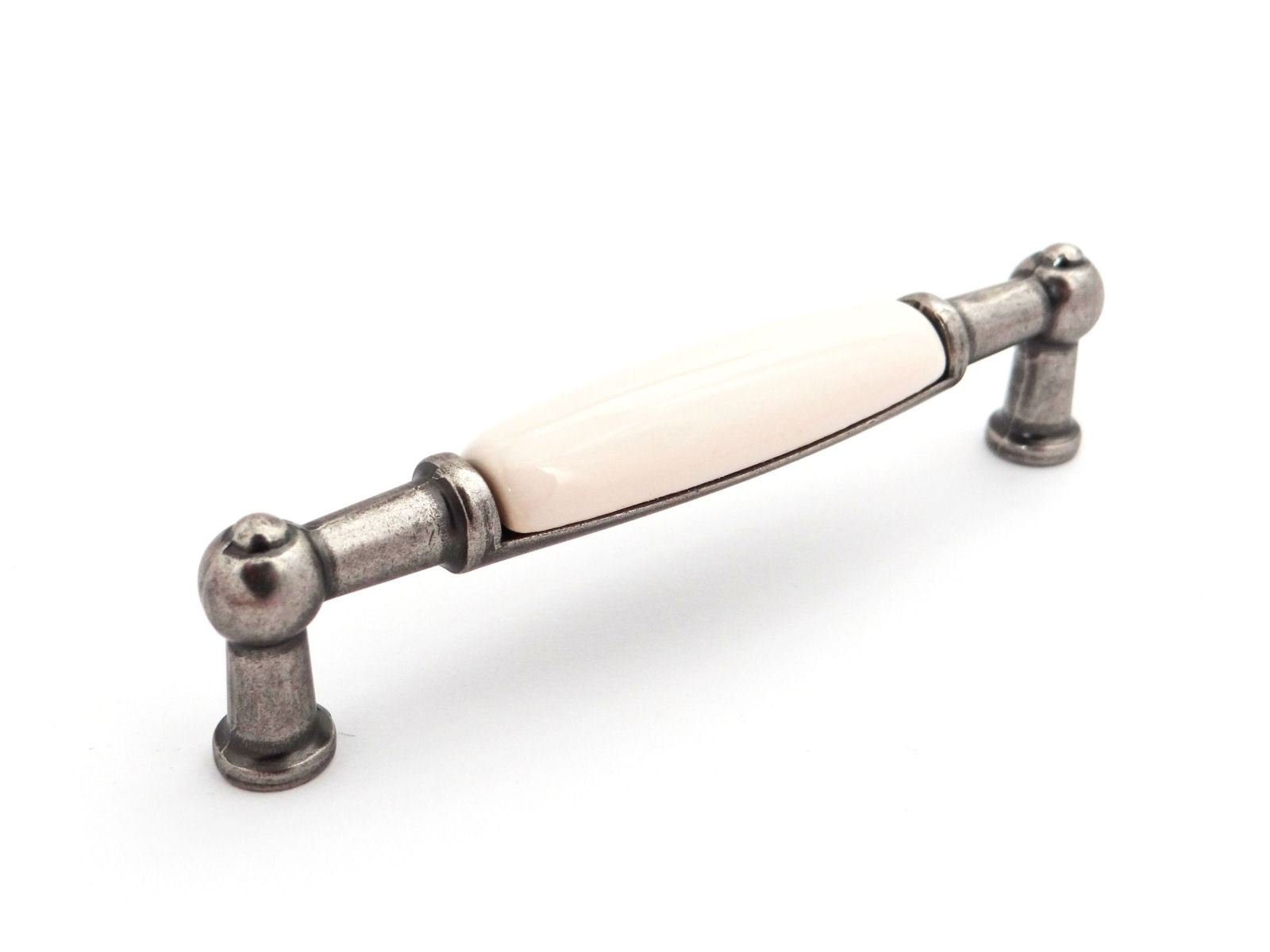 Möbelgriff Porzellangriff Landhaus BA 96 mm Altsilber / Cremefarbig