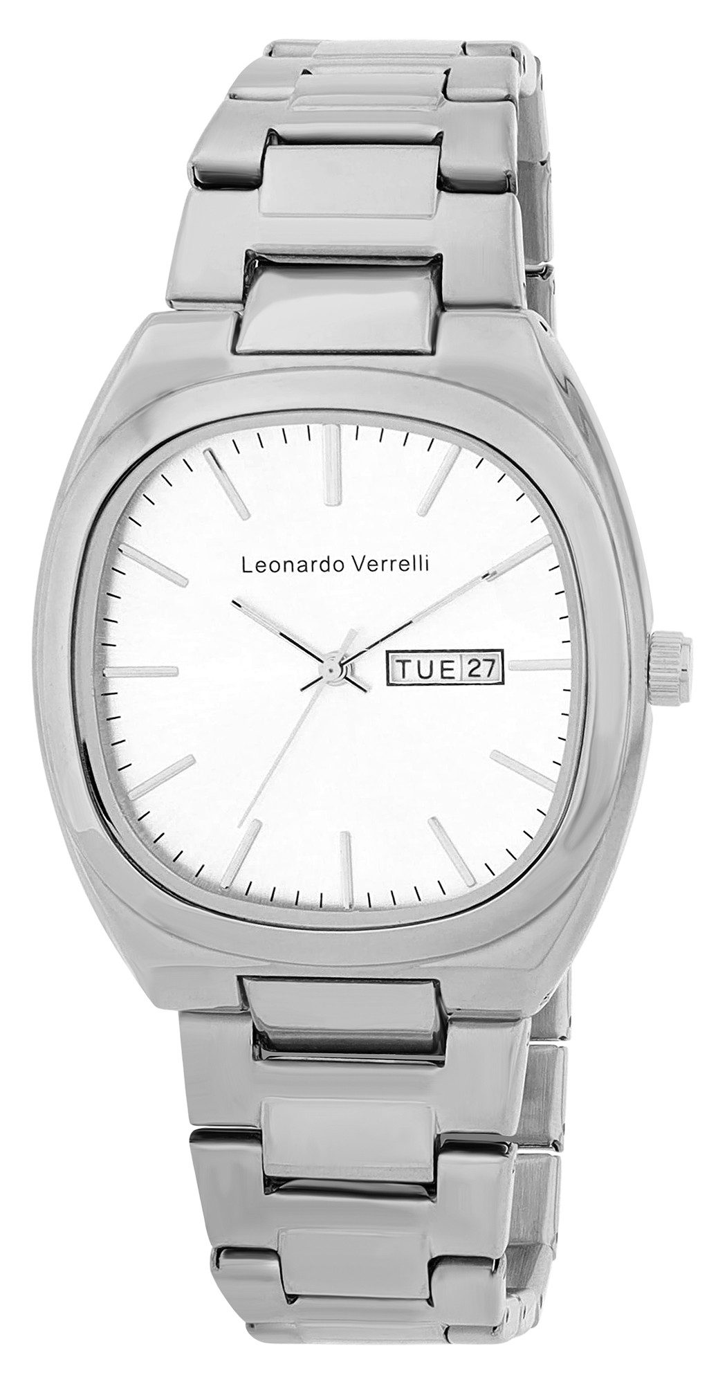 LEONARDO VERRELLI Quarzuhr 2800127 Tonneau-Uhr mit Edelstahlarmband, Datum