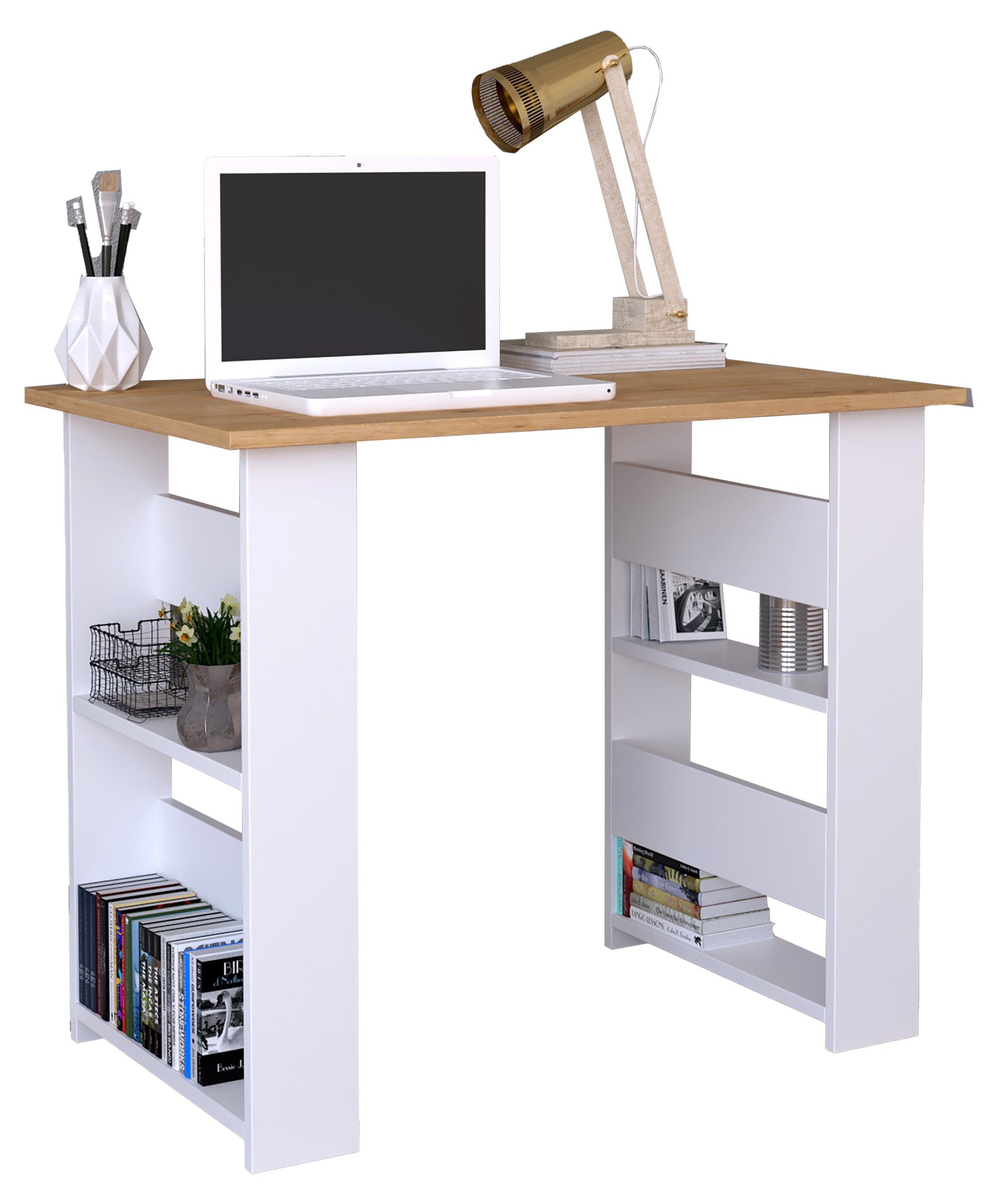 / Efilo Schreibtisch Holz Honig-Eiche Computertisch Weiß Schreibtisch VCM