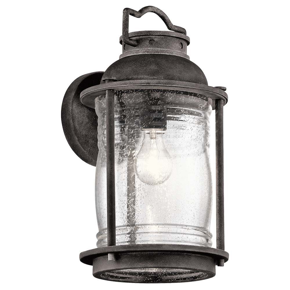 Elstead LIGHTING Außen-Wandleuchte, Leuchtmittel nicht inklusive, Außenleuchte Wandlampe Stahl Glas Verwittertes Zink IP44 H 40,4 cm