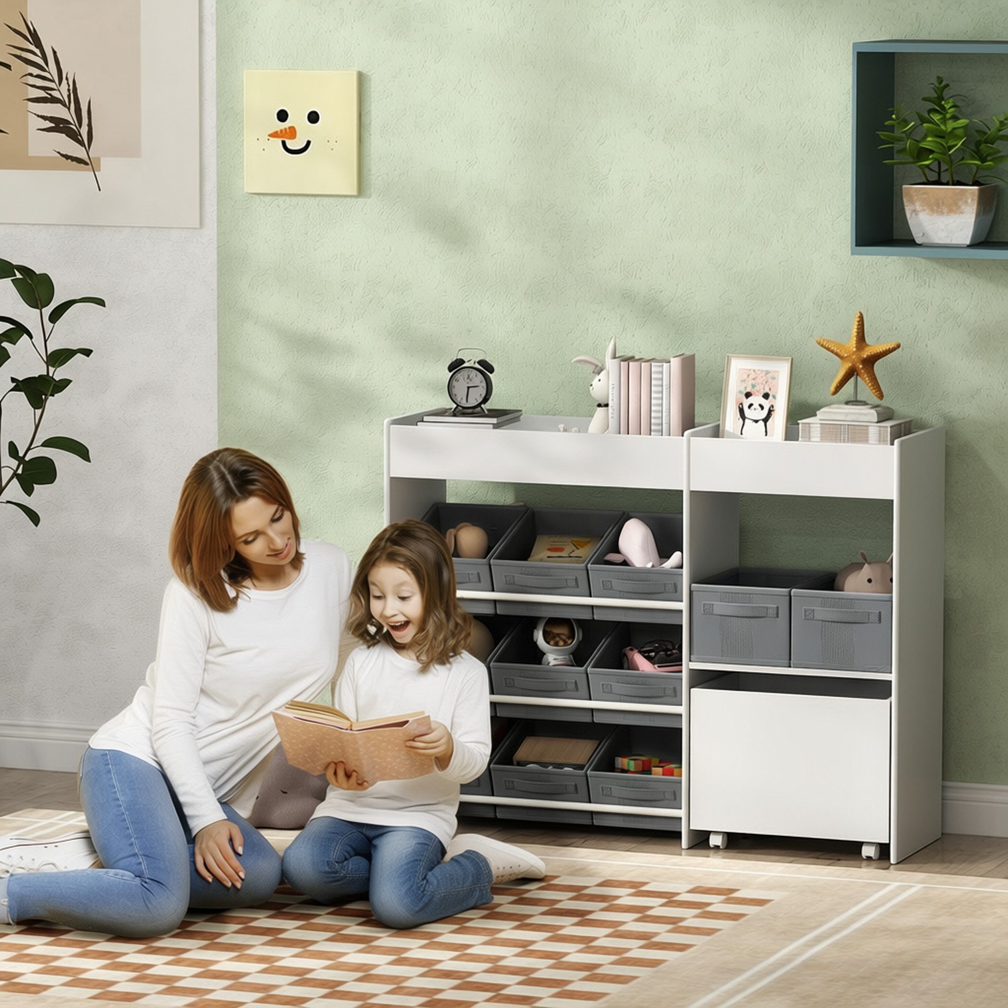 AIYAPLAY Spielzeugtruhe Spielzeug-Organizer, 11 Boxen, Kinderzimmerregal obere Fächer (Kinderregal, 1 St., Kinder Bücherregal), für Kinderzimmer, Kindergarten, 105 x 30 x 80 cm, Weiß