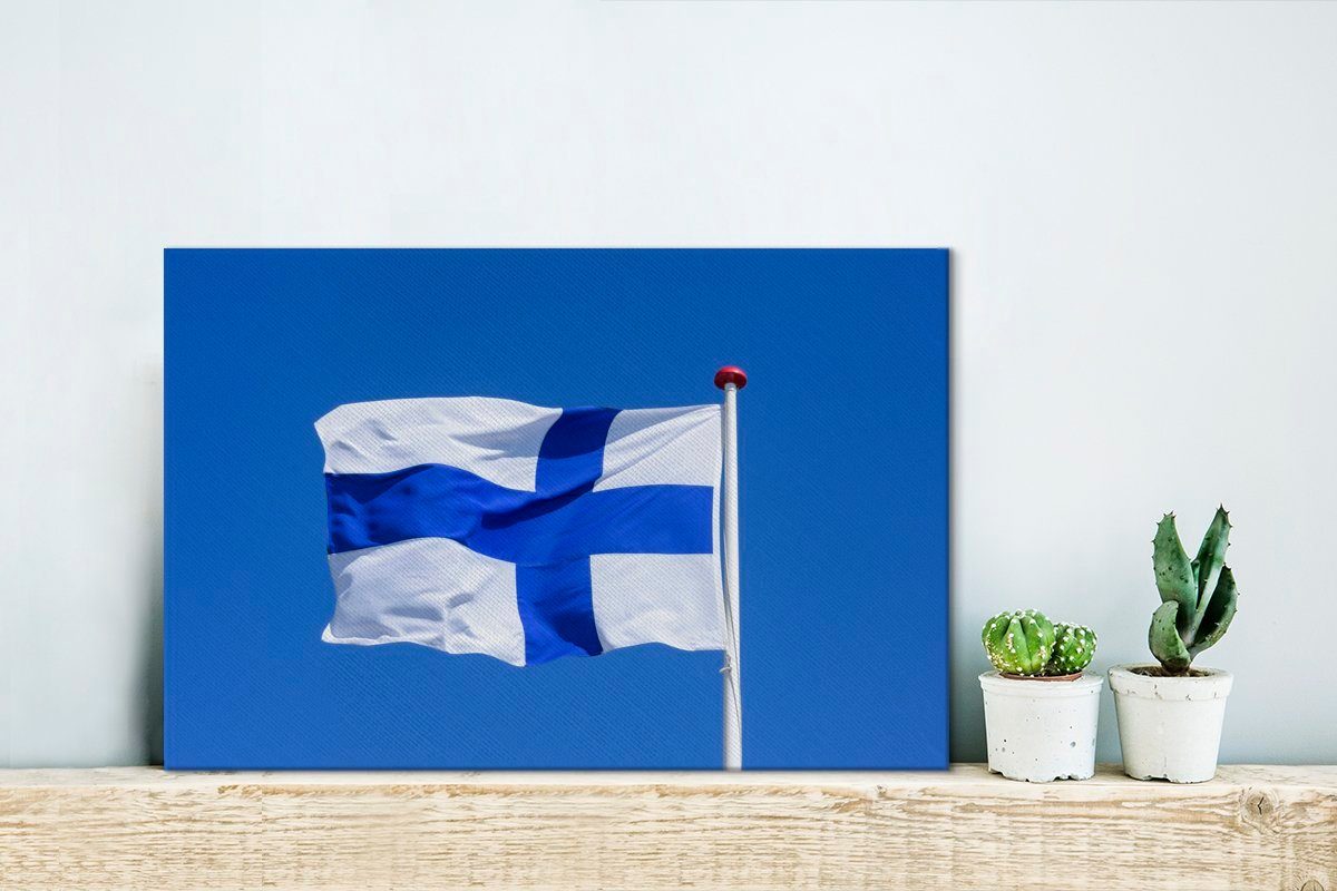 Finnische (1 Leinwandbild St), Himmel, am blauen cm Wandbild Aufhängefertig, 30x20 Flagge Leinwandbilder, OneMillionCanvasses® Wanddeko,