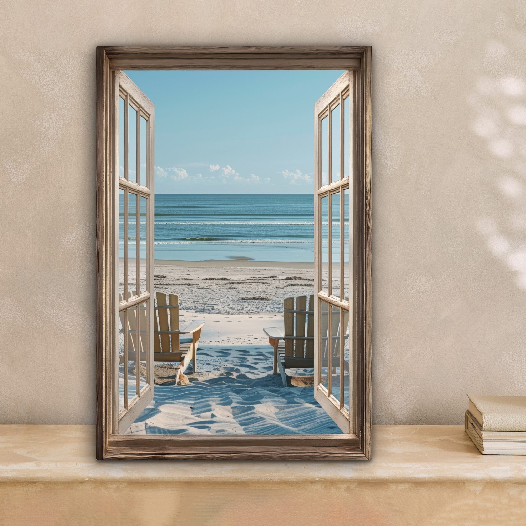 OneMillionCanvasses® Leinwandbild Fensterblick - Fenster - Strandkörbe - Dü günstig online kaufen