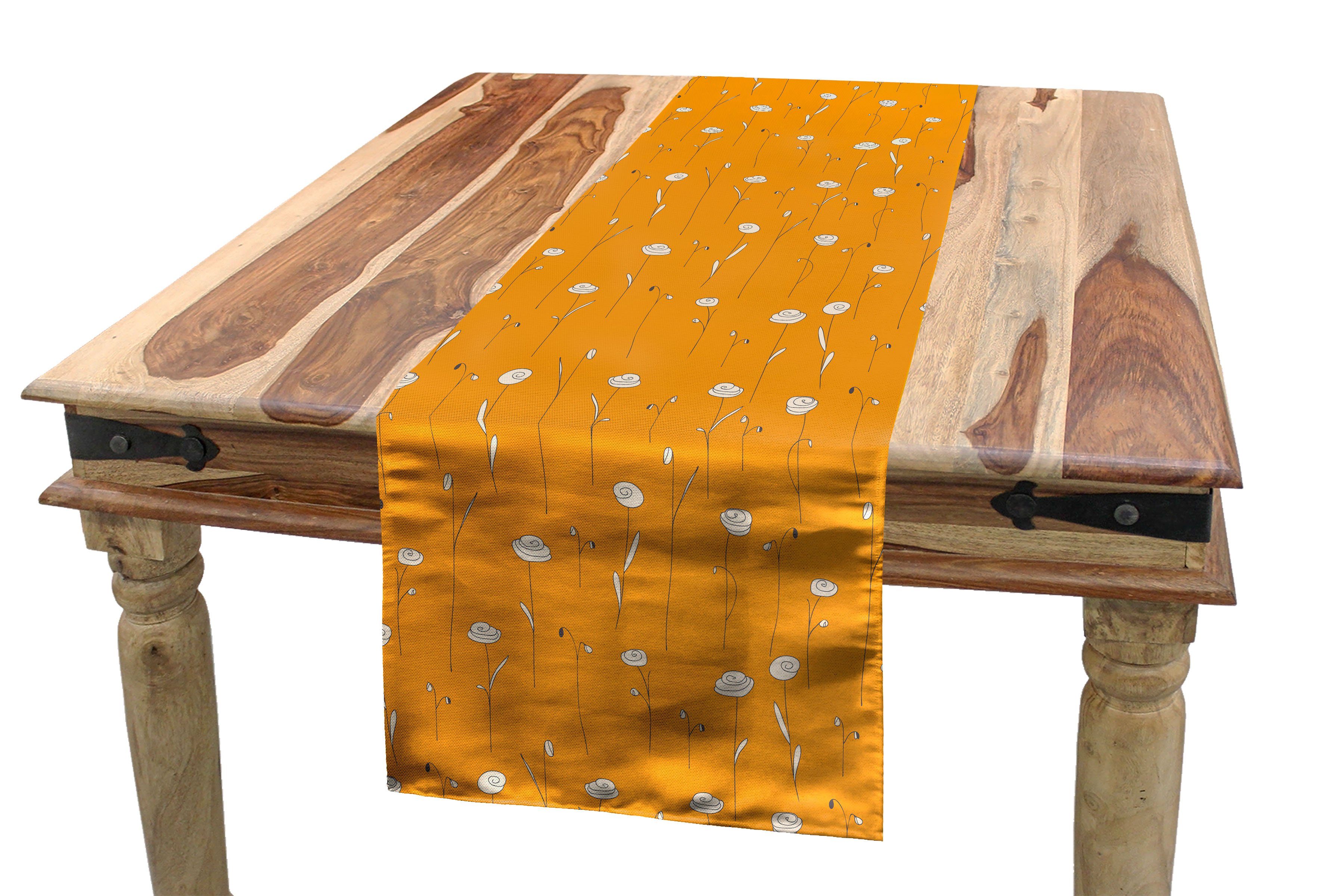 Tischläufer Gekritzel-Blumen Orange Tischläufer, Abakuhaus Dekorativer Rechteckiger Esszimmer Küche Abstrakte