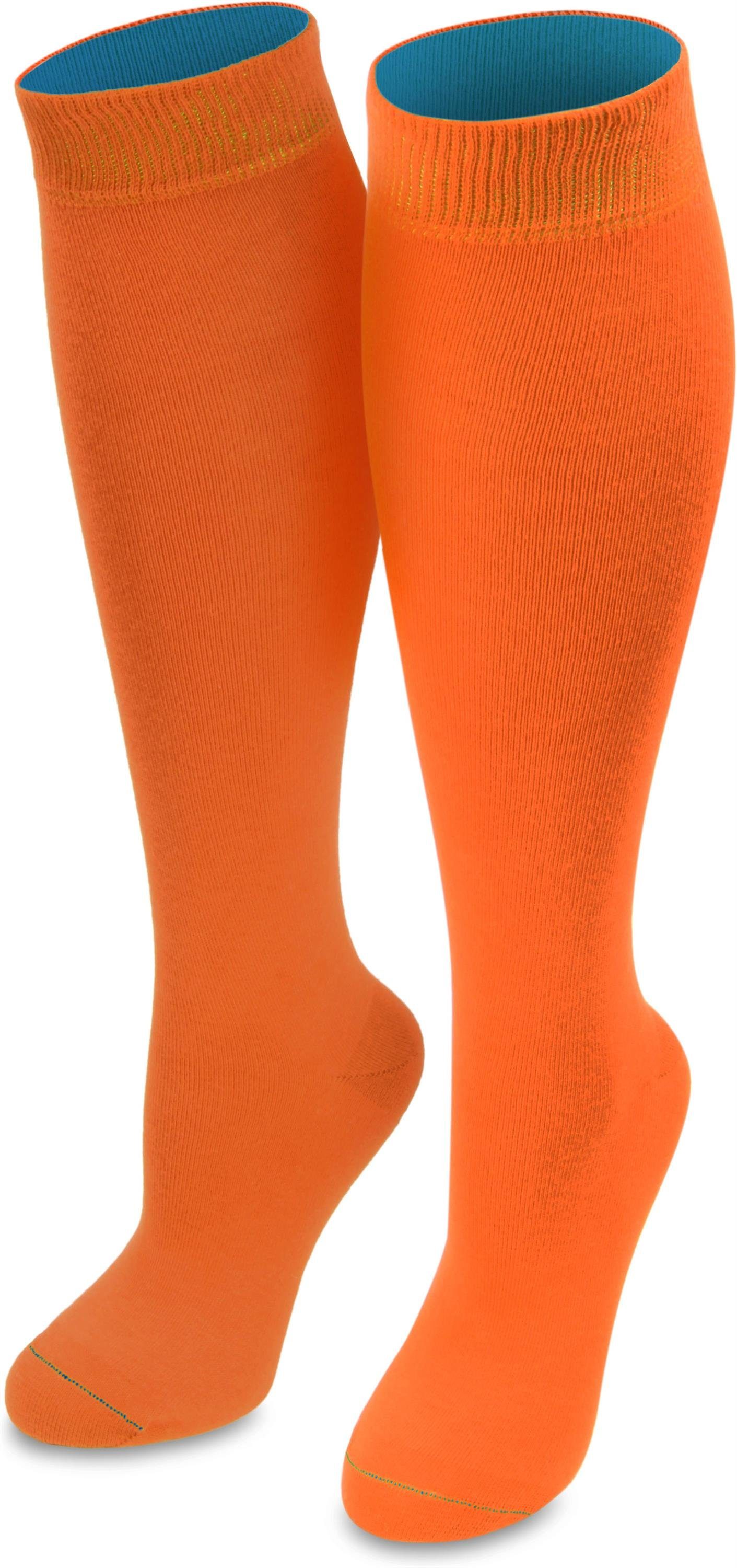 normani Kniestrümpfe 1 Paar Kniestrümpfe Bi-Color (1-Paar, 1 Paar) farbig abgesetzter Bund Orange/Türkis