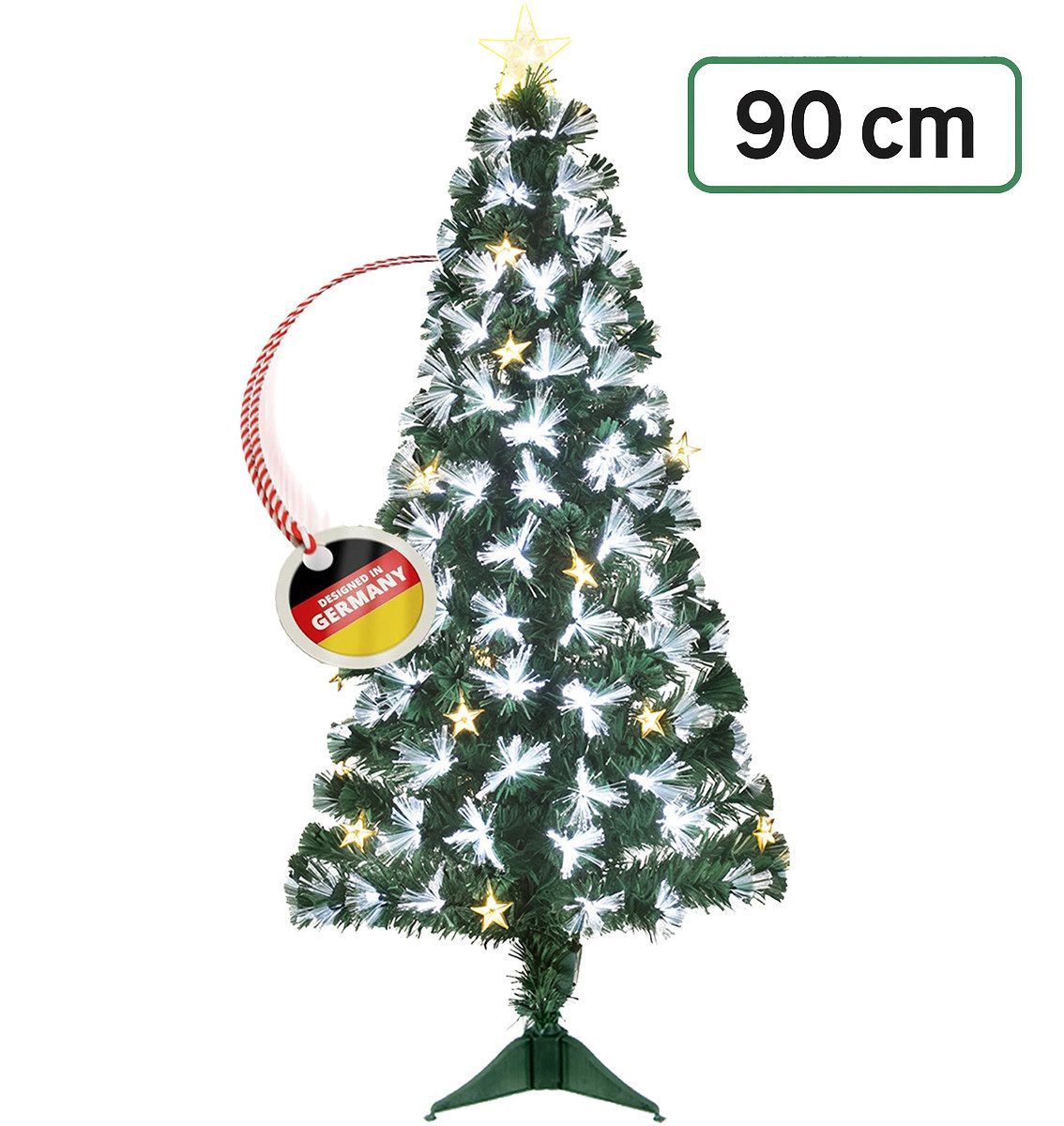 WILGOON Künstlicher Weihnachtsbaum Künstlicher Weihnachtsbaum, dichter Tannenbaum zu Weihnachten, 90 cm Baum mit LED & Faseroptik, Strahlende Farben, moderne Optik