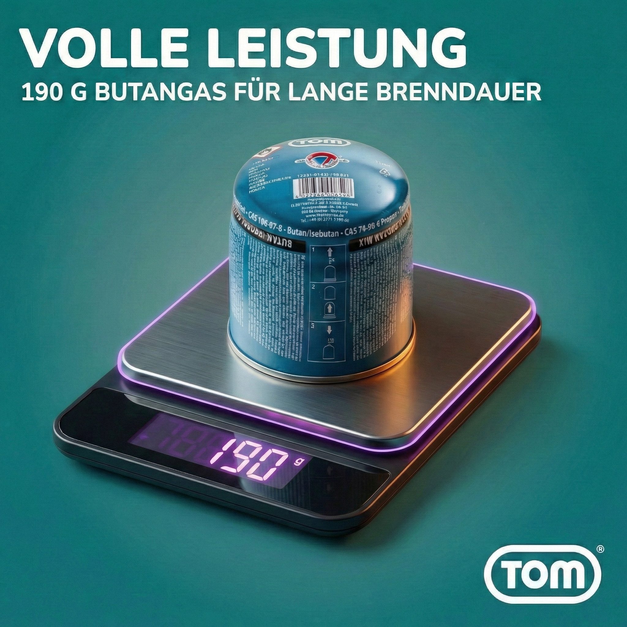 TOM Gaskartusche 190g Stechgaskartuschen Universal Gas, Zubehör für TOM GB-190, 6 St., für Tischkamine, Gasbrenner, Gaskocher, Unkrautbrenner etc.