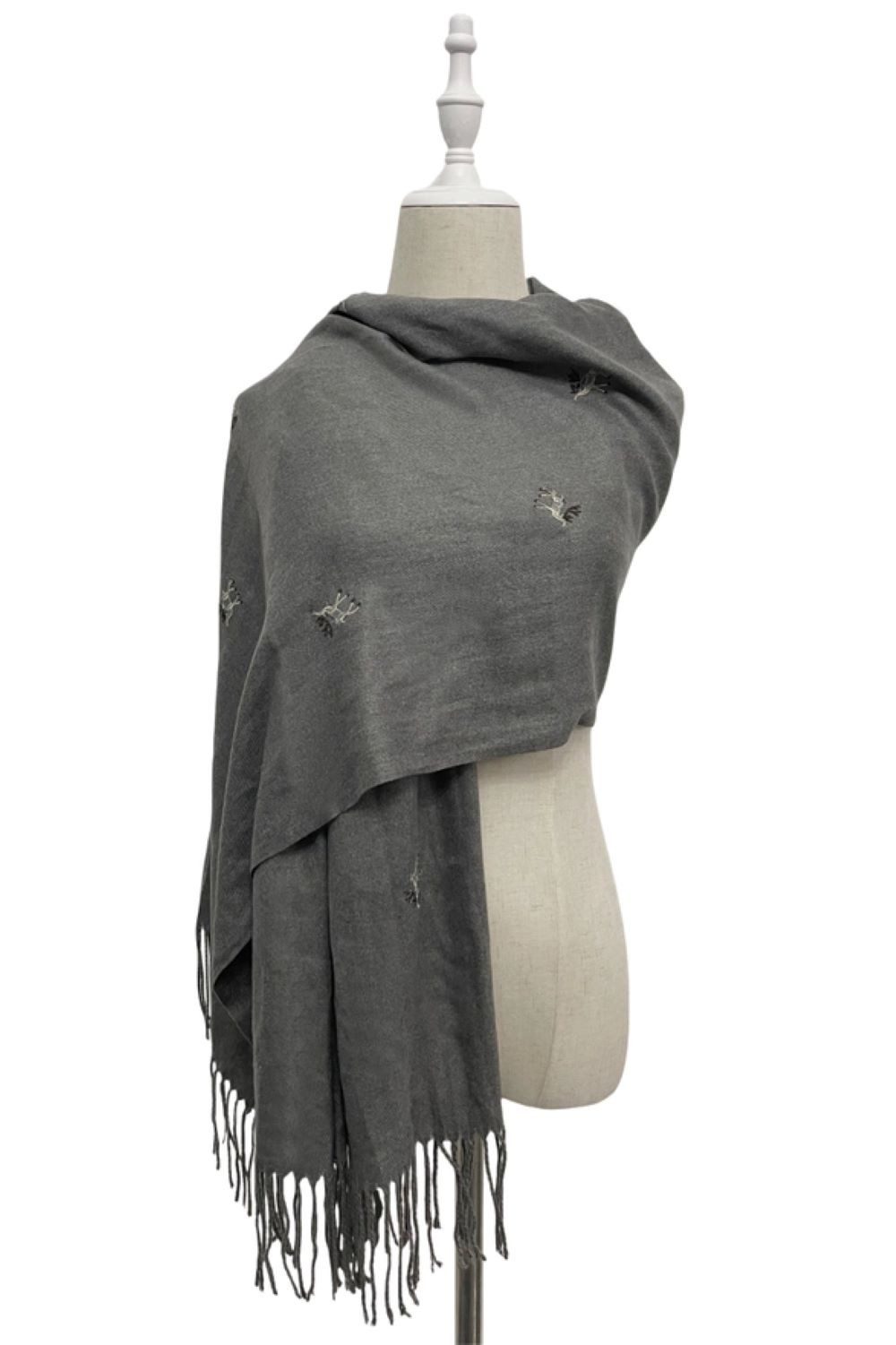 Fashion Scarf World Modeschal Eleganter Damen-Schal mit Rentier-Stickerei, Fein verarbeitet und mit stilvollen Fransen