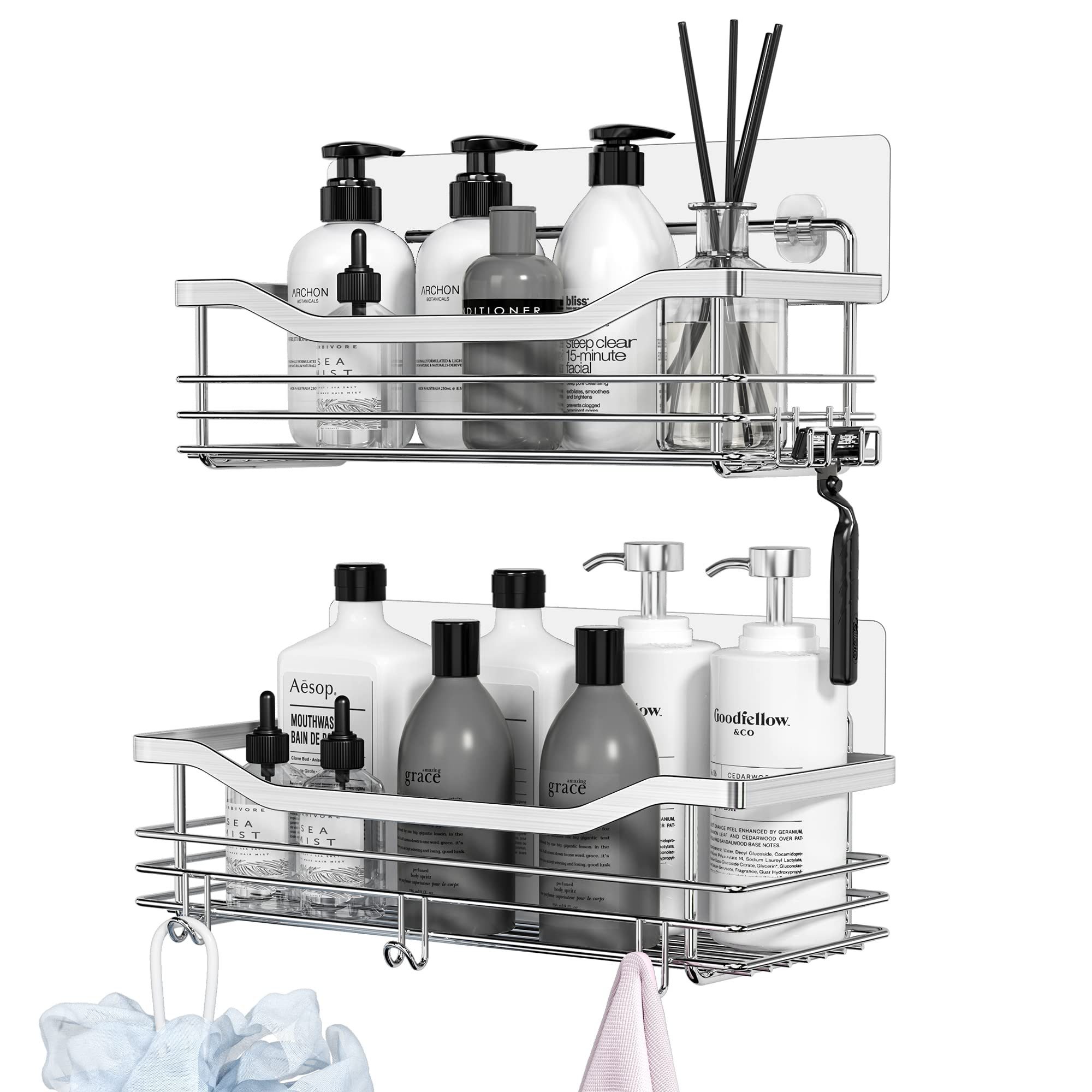 BAZEITFLOW Edelstahl Wandregal - Ohne Bohren Badezimmer Ablage Silber