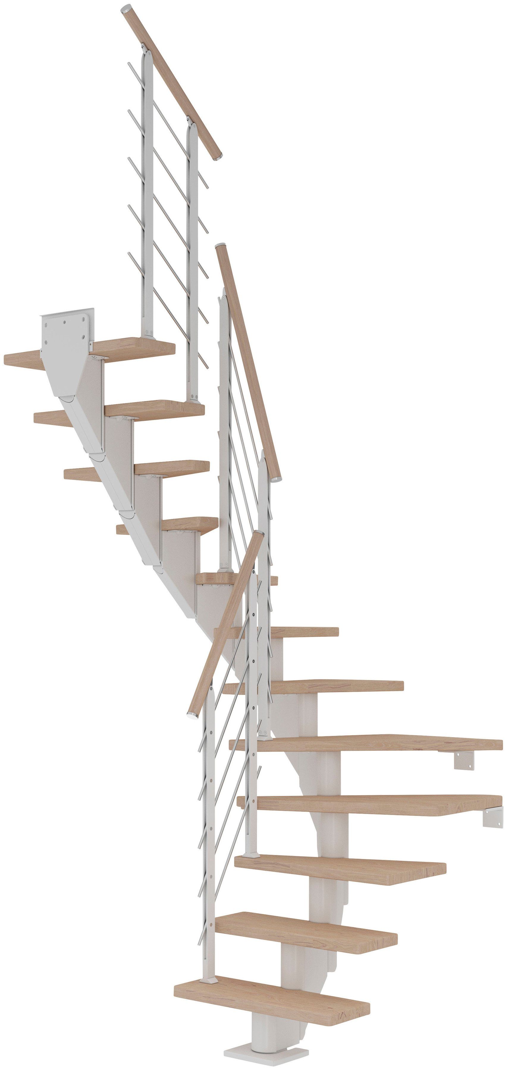 Dolle Mittelholmtreppe Frankfurt, für Geschosshöhen bis 258 cm, Stufen offen, Eiche weiß/Metall