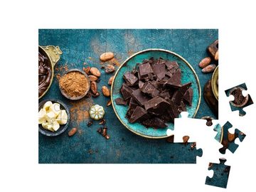 puzzleYOU Puzzle Dunkle Bitterschokolade mit Kakaopulver und Bohnen, 48 Puzzleteile, puzzleYOU-Kollektionen Candybar, Schokolade, Essen und Trinken