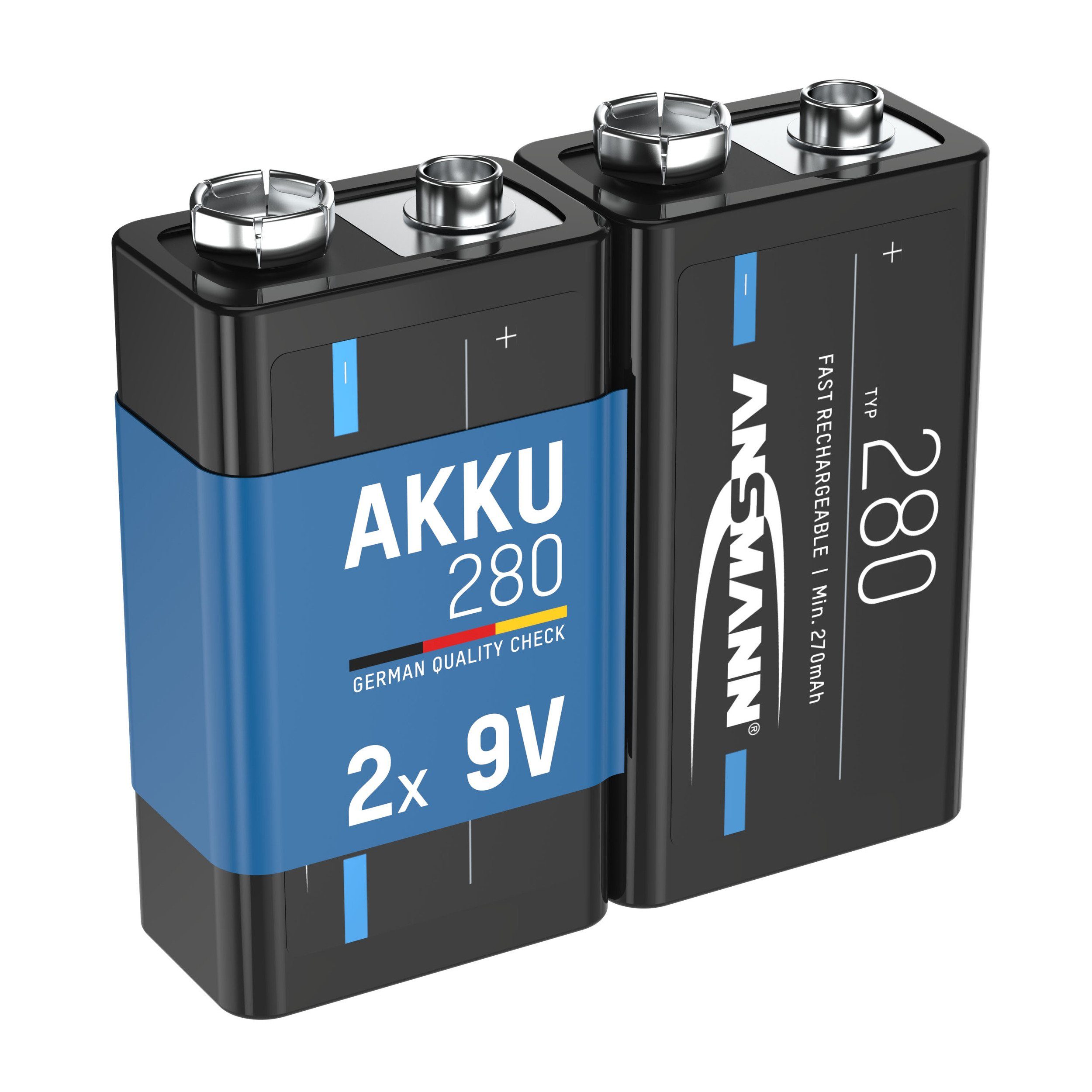 ANSMANN® 9V Akku Typ 280mAh NiMH - E-Block (2 Stück) Akku 280 mAh (8.4 V)