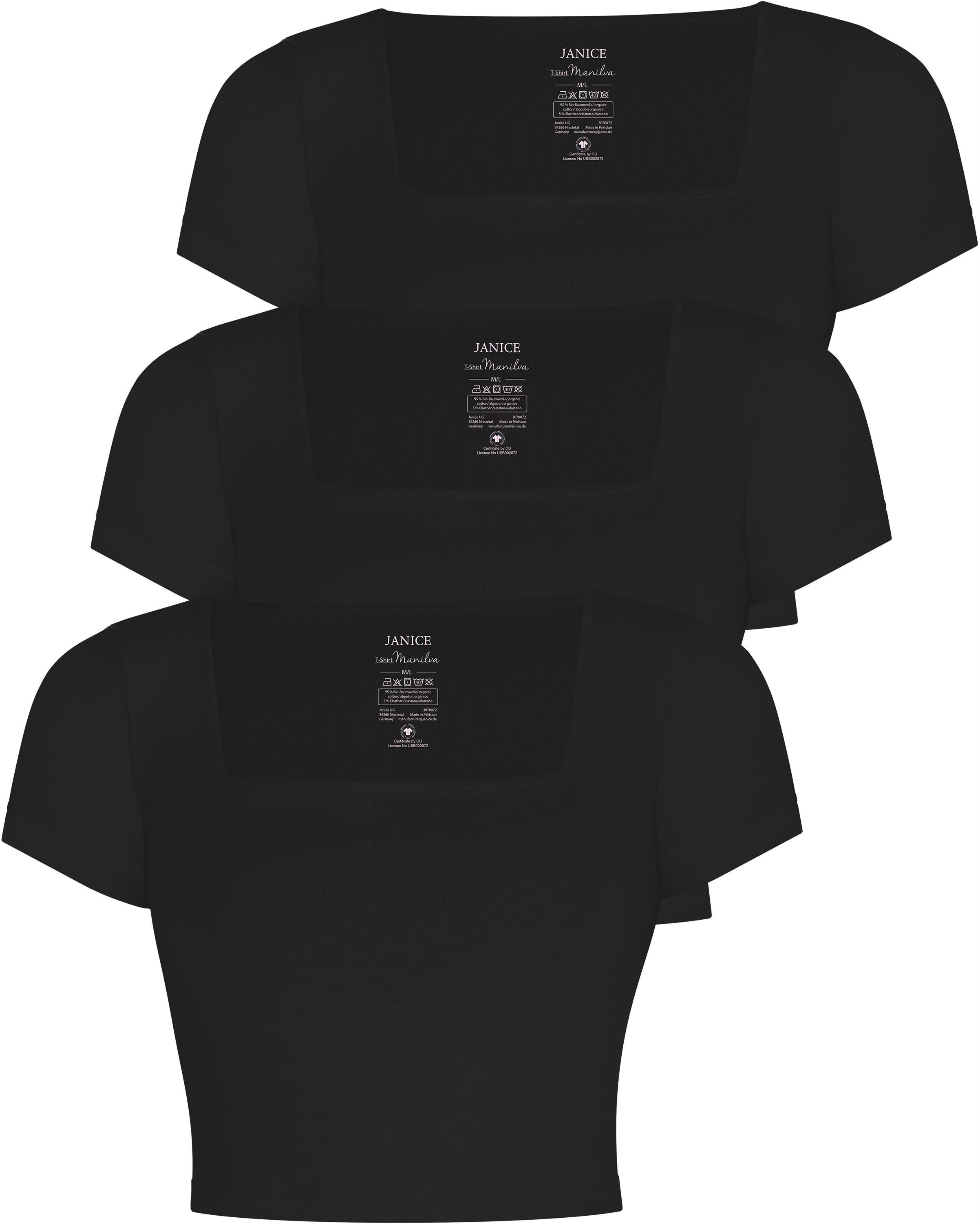 Janice Kurzarmshirt 3er Set Damen crop Shirt mit eckigem Ausschnitt Kurzes Shirt aus Baumwolle