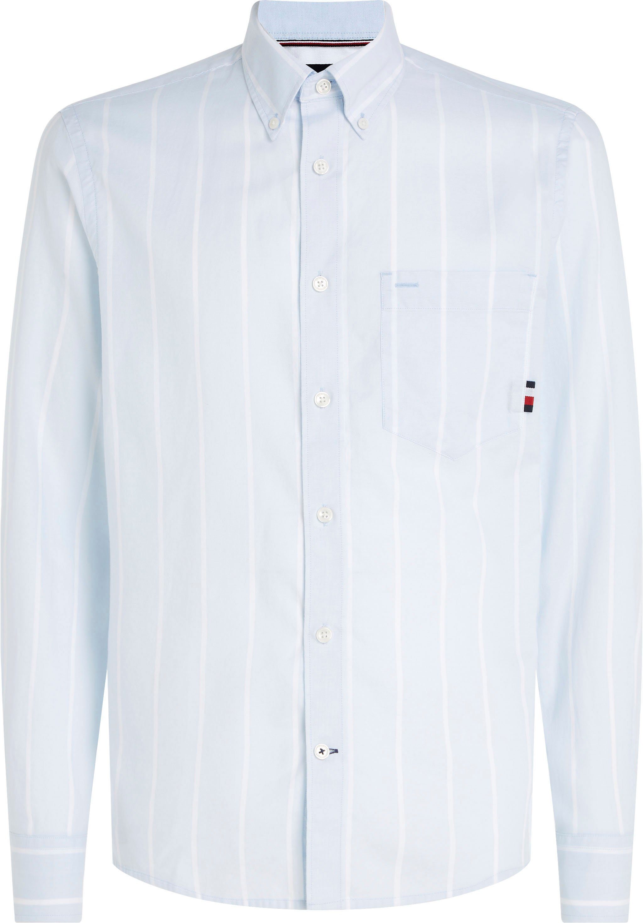 Tommy RF mit Hilfiger Breezy OXFORD White STRIPE SHIRT Blue/Optic Button-down-Kragen Langarmhemd