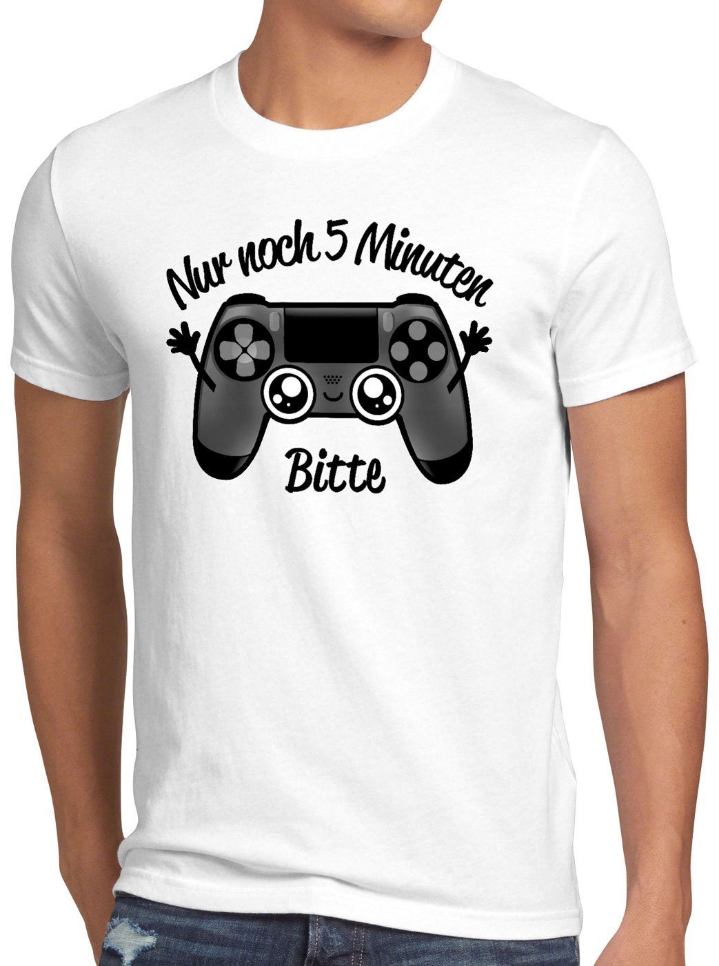 style3 Print-Shirt Herren T-Shirt Nur noch 5 Minuten fünf ps pro controller gamer gamepad weiß