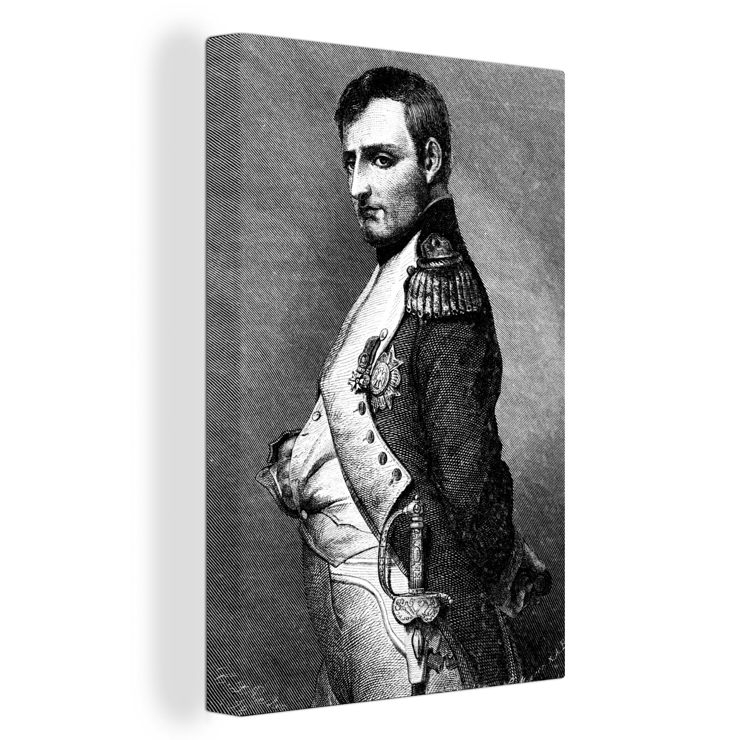 OneMillionCanvasses® Leinwandbild Schwarz-Weiß-Illustration von Napoleon Bonaparte in stolzer Haltung, (1 St), Leinwandbild fertig bespannt inkl. Zackenaufhänger, Gemälde, 20x30 cm