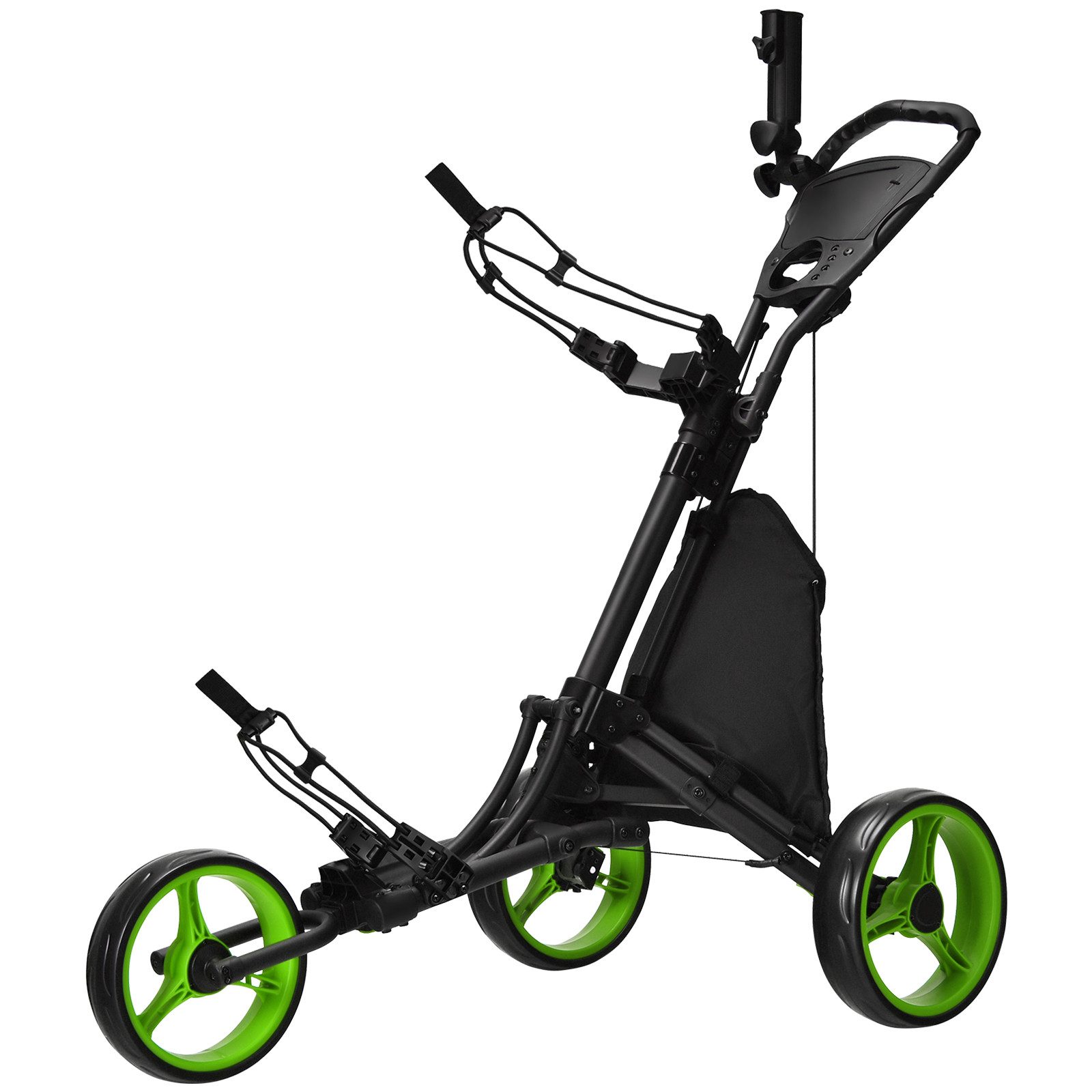 COSTWAY Golftrolley 3-Rad, mit verstellbarem Griff, Tasche
