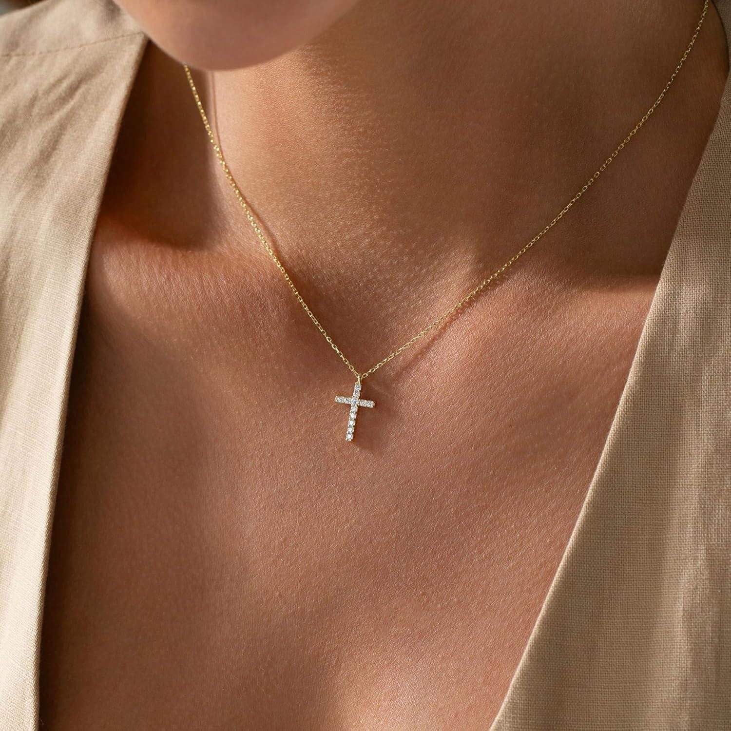 LuxusKollektion Kreuzkette Kreuz Kette Damen 14K Gold Vergoldet Layered Halskette Exquisit