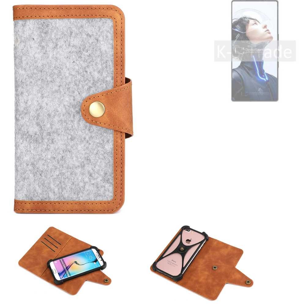 K-S-Trade Handyhülle für REDMAGIC 11 Pro, Handyhülle Schutzhülle Filz-Hülle Kunst-Leder hellgrau braun