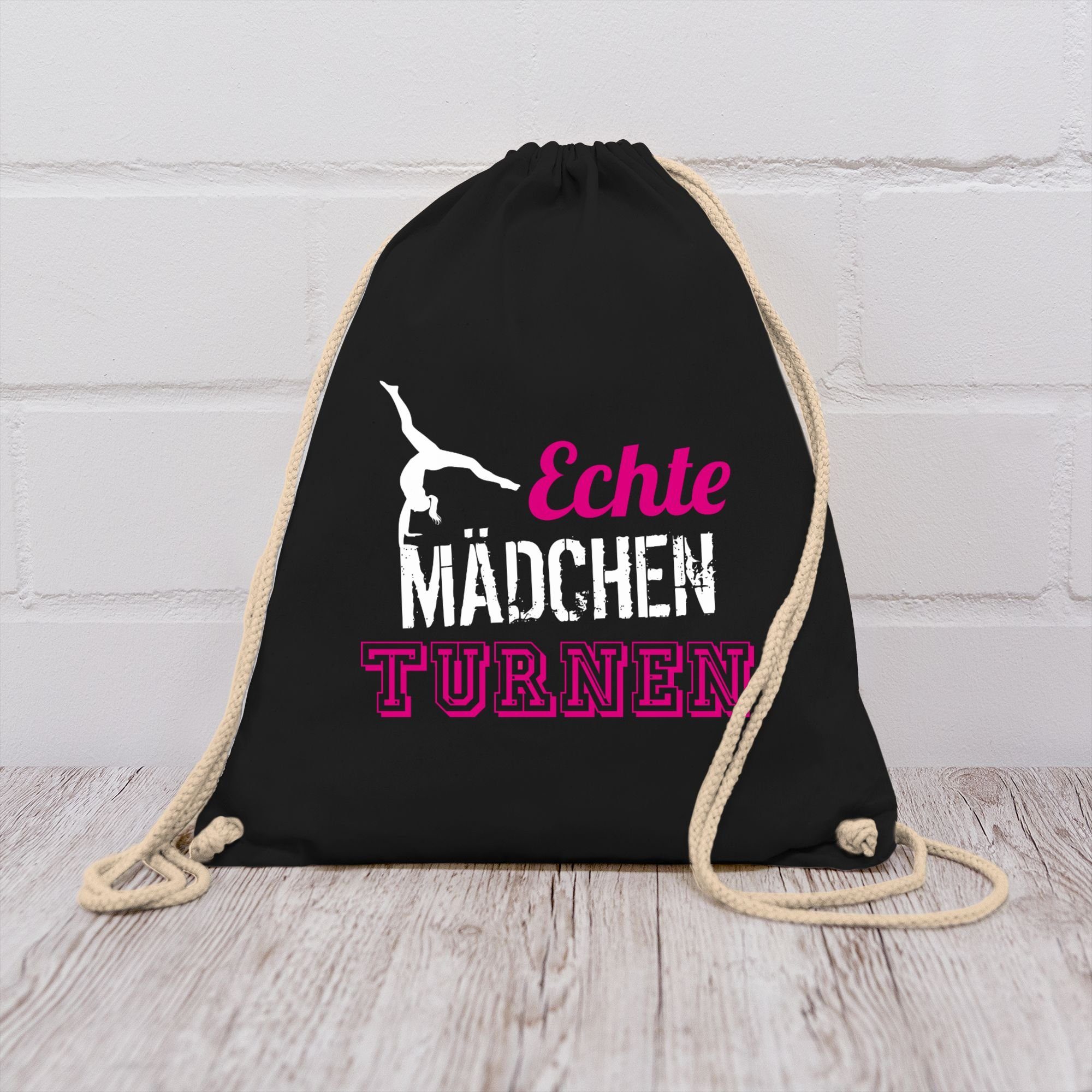 Shirtracer Turnbeutel Echte Mädchen turnen I Geschenk Turnerin, Sport Zubehör
