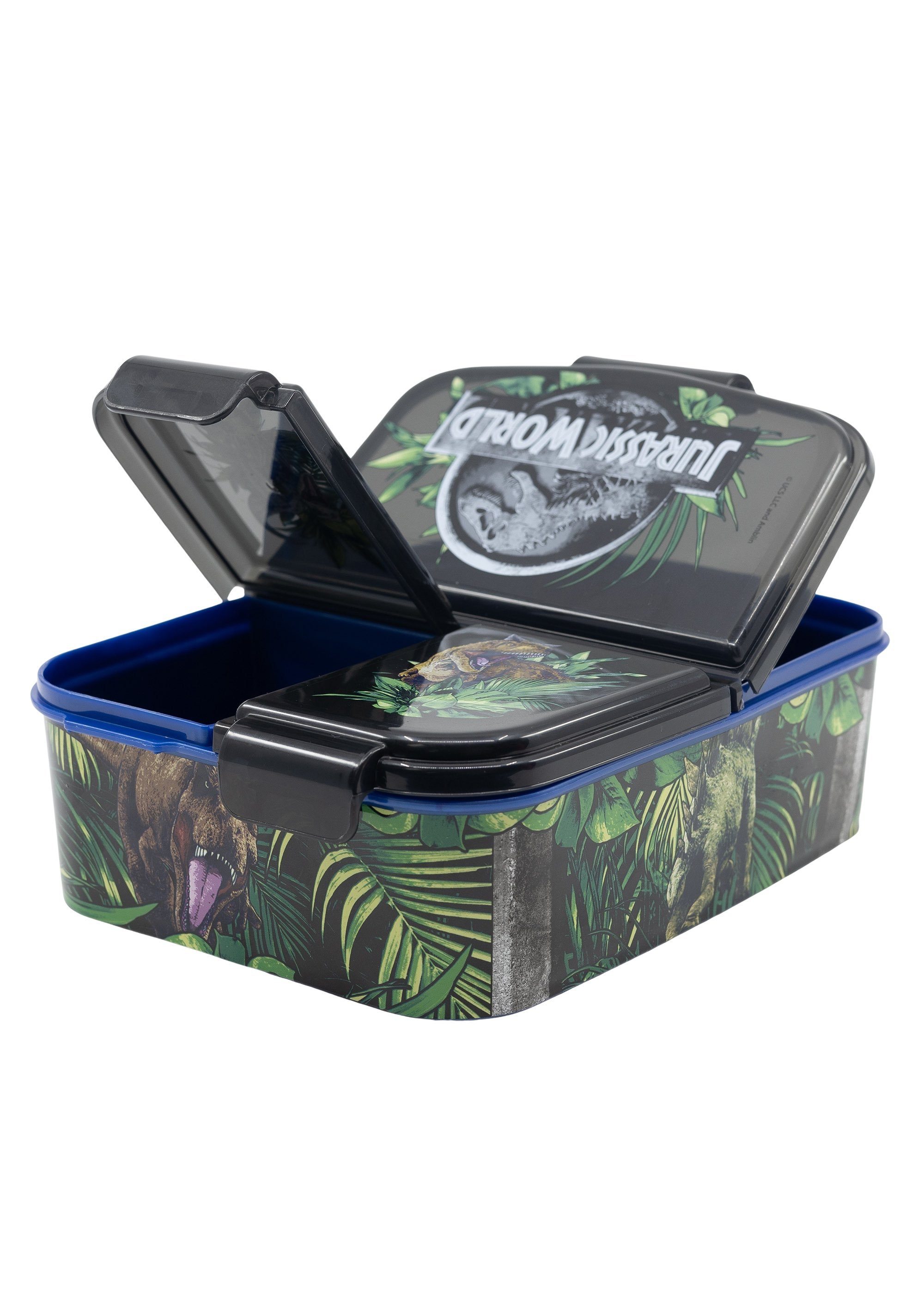 Stor Jurassic World Lunchbox Brotdose Dinosaurier T-Rex, Vesperdose mit 3 Fächern BPA-frei