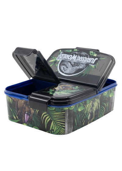 Jurassic World Lunchbox Brotdose Dinosaurier T-Rex, Vesperdose mit 3 Fächern BPA-frei