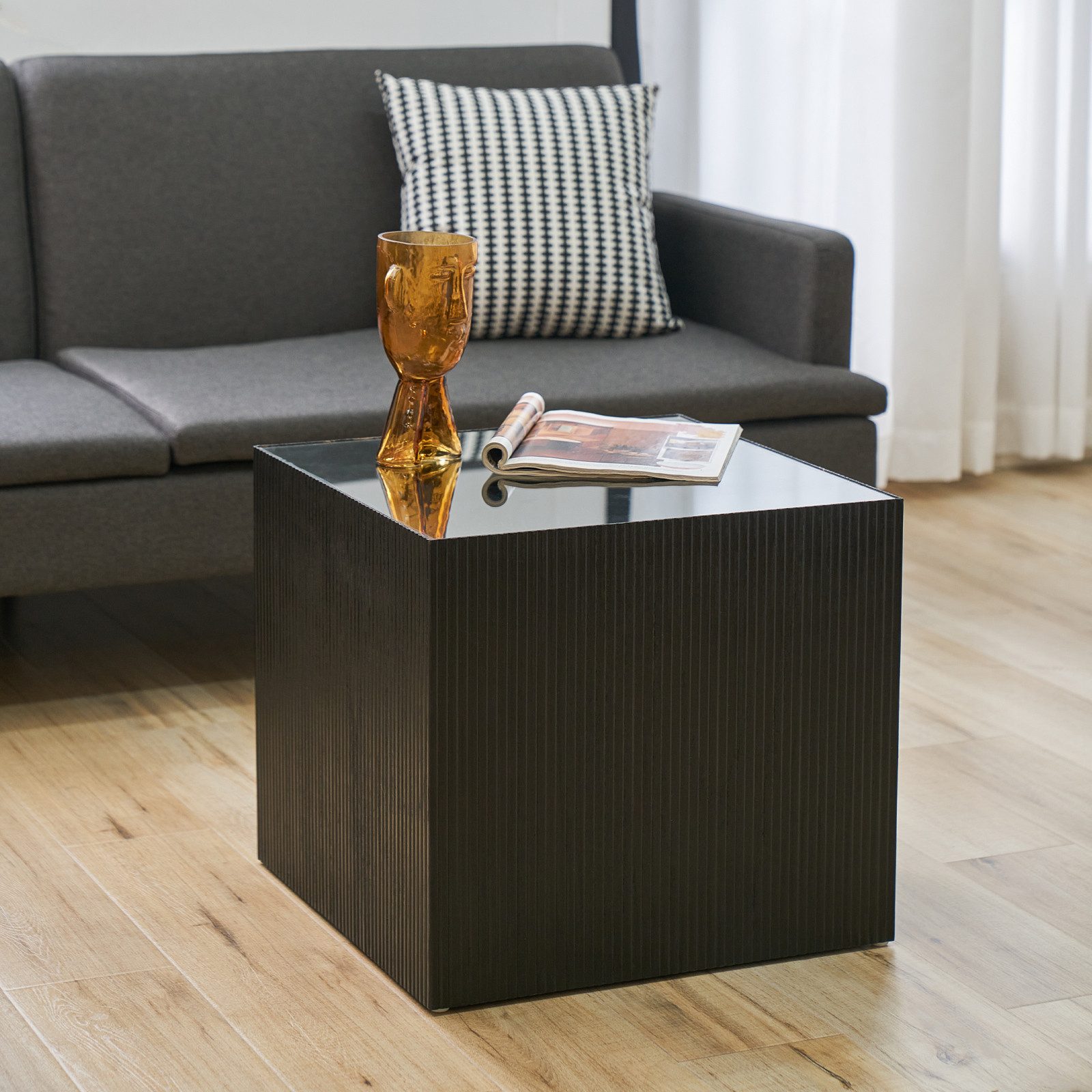 SVITA Beistelltisch EVA, Wohnzimmertisch, Eckig, Quadratisch 50x50 cm, Rattan-Optik, Holz
