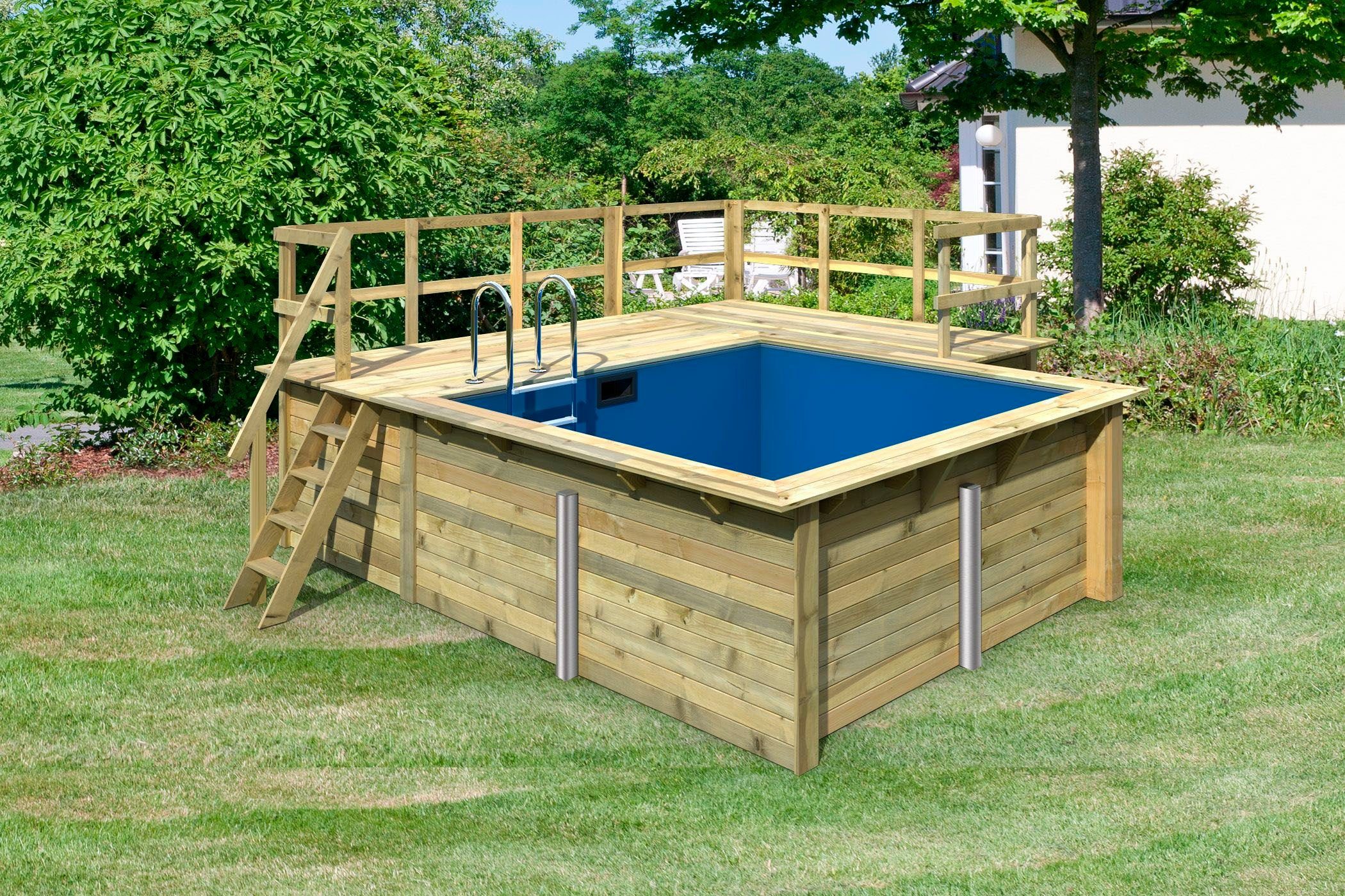 Karibu Rechteckpool Milano B (Set), BxLxH: 462x483x124cm, mit Sonnenterrasse