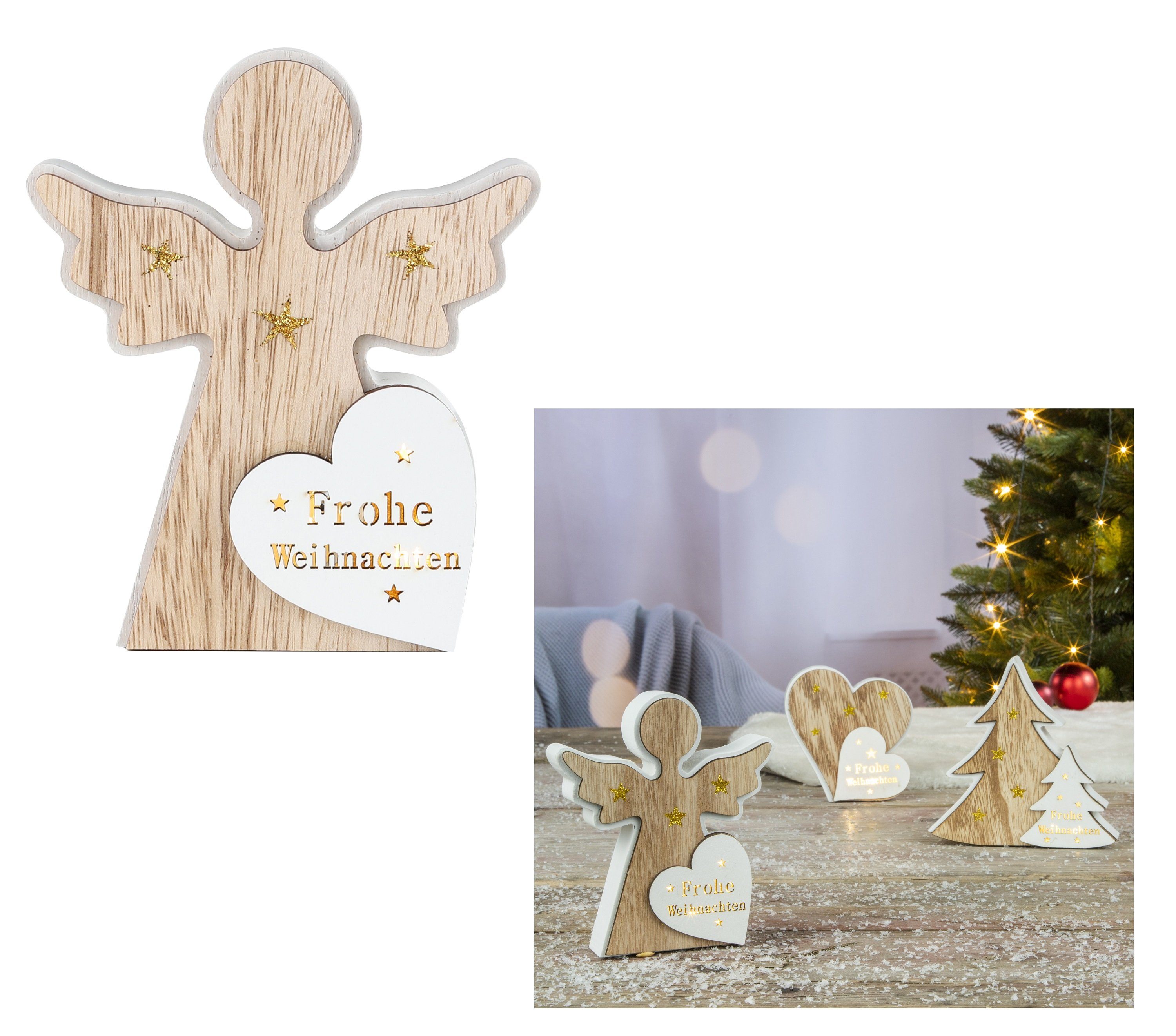 HI LED-Dekofigur Weihnachts Deko Figur Aufsteller aus Holz mit Licht 14cm M günstig online kaufen