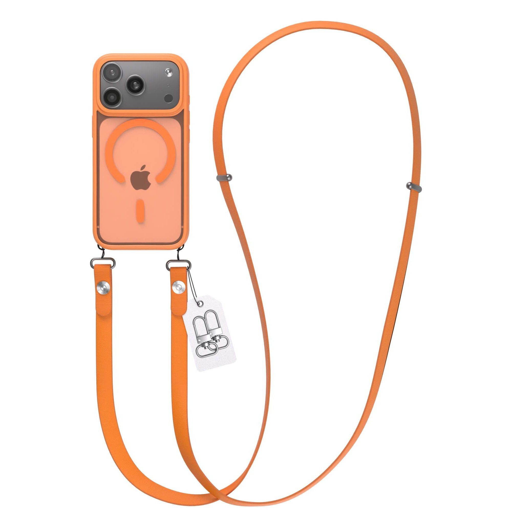 EAZY CASE Handykette Outdoor Case MagSafe Handyband für Apple iPhone 17 Pro 6,3 Zoll, Outdoor Case mit MagSafe, Magnetkette und starkem Schutz in Orange