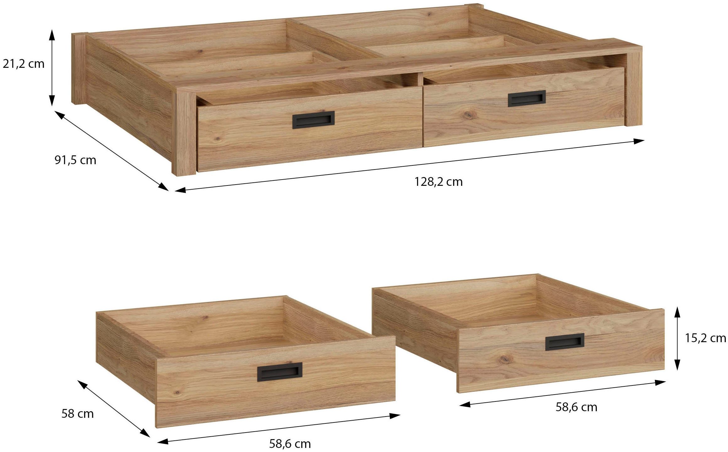 FORTE Schubkasten Jytana Jugendzimmer, B/H/T 128,2/21,2/91,5 cm 2 separate Schubkästen