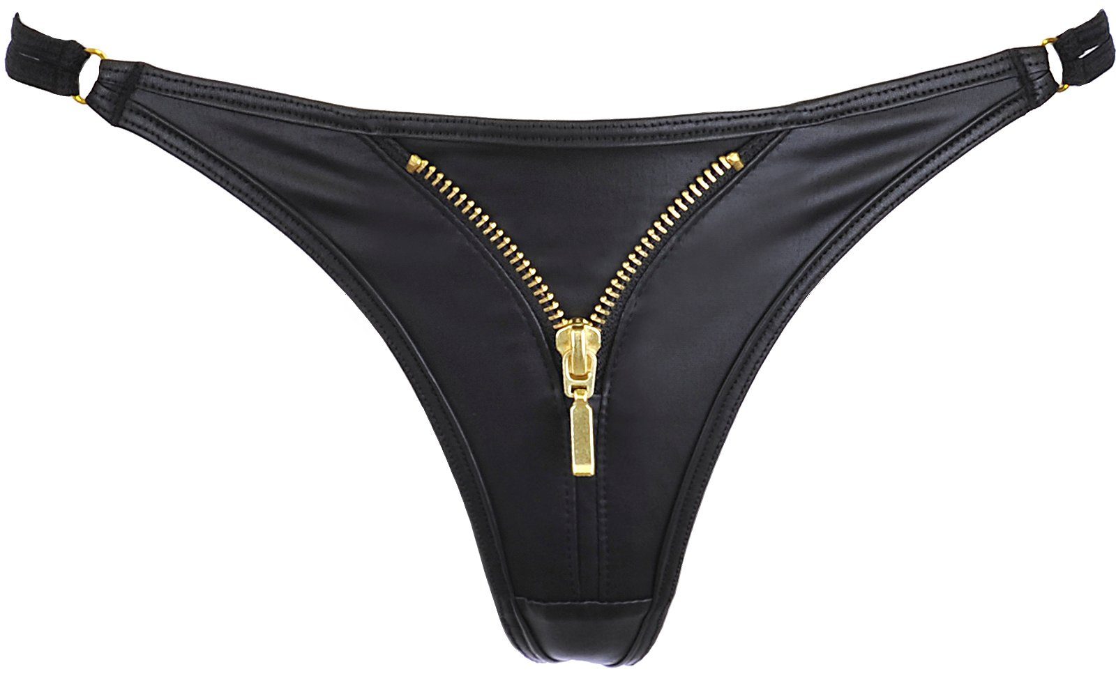 Axami String Kunstleder-String in schwarz mit Reißverschluss (einzel, 1-St)