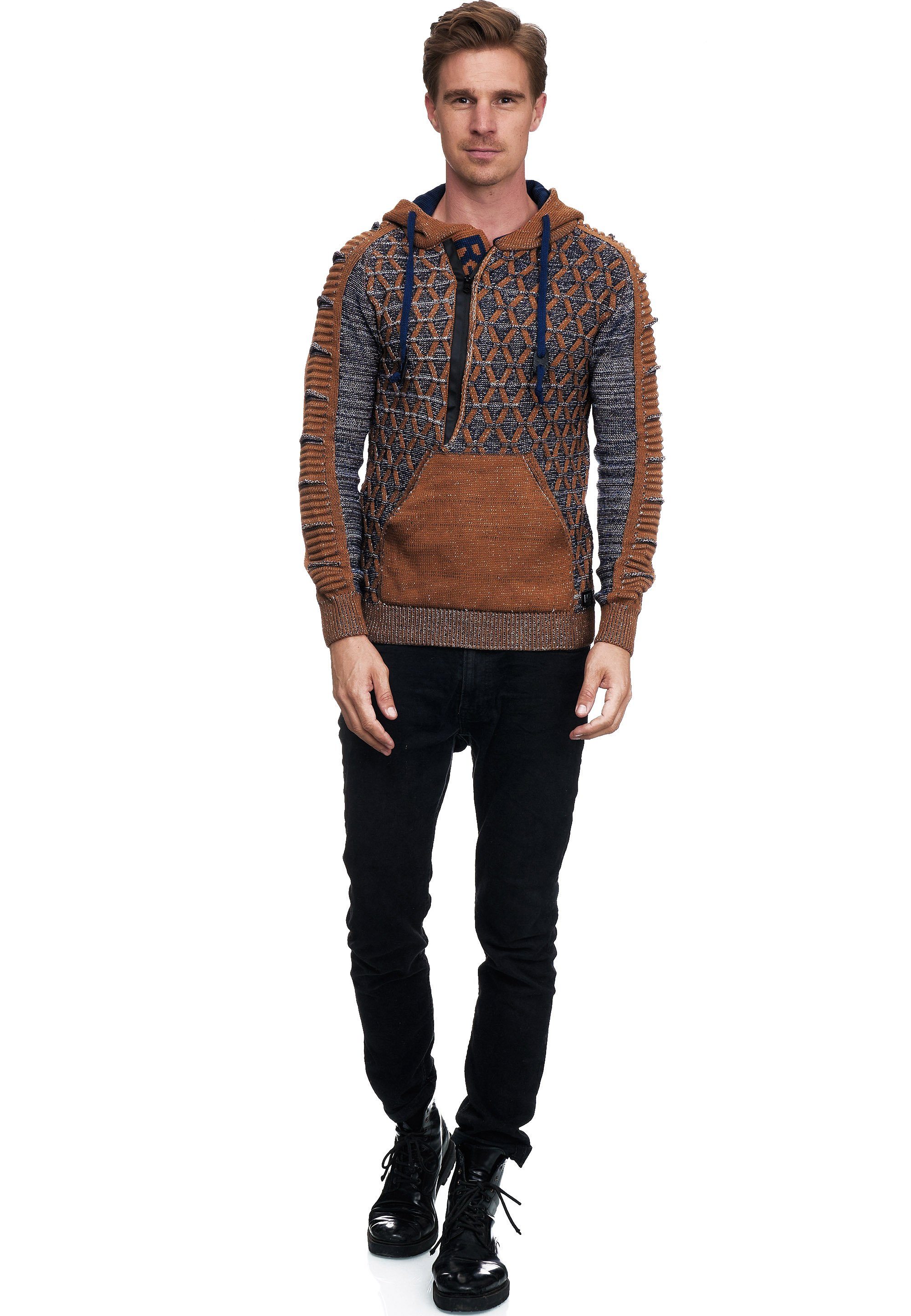 Rusty Neal Kapuzensweatshirt in ausgefallenem Design braun-grau