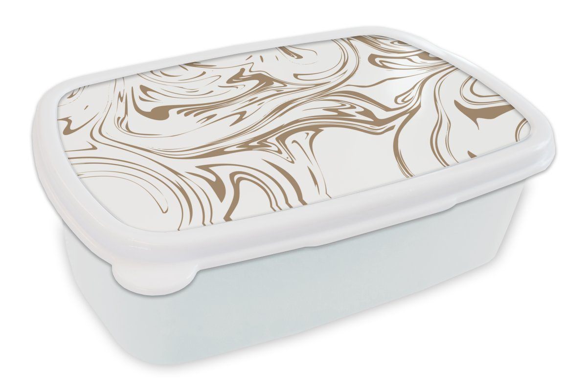 MuchoWow Lunchbox Marmor - Beige - Weiß, Kunststoff, (2-tlg), Brotbox für Kinder und Erwachsene, Brotdose, für Jungs und Mädchen
