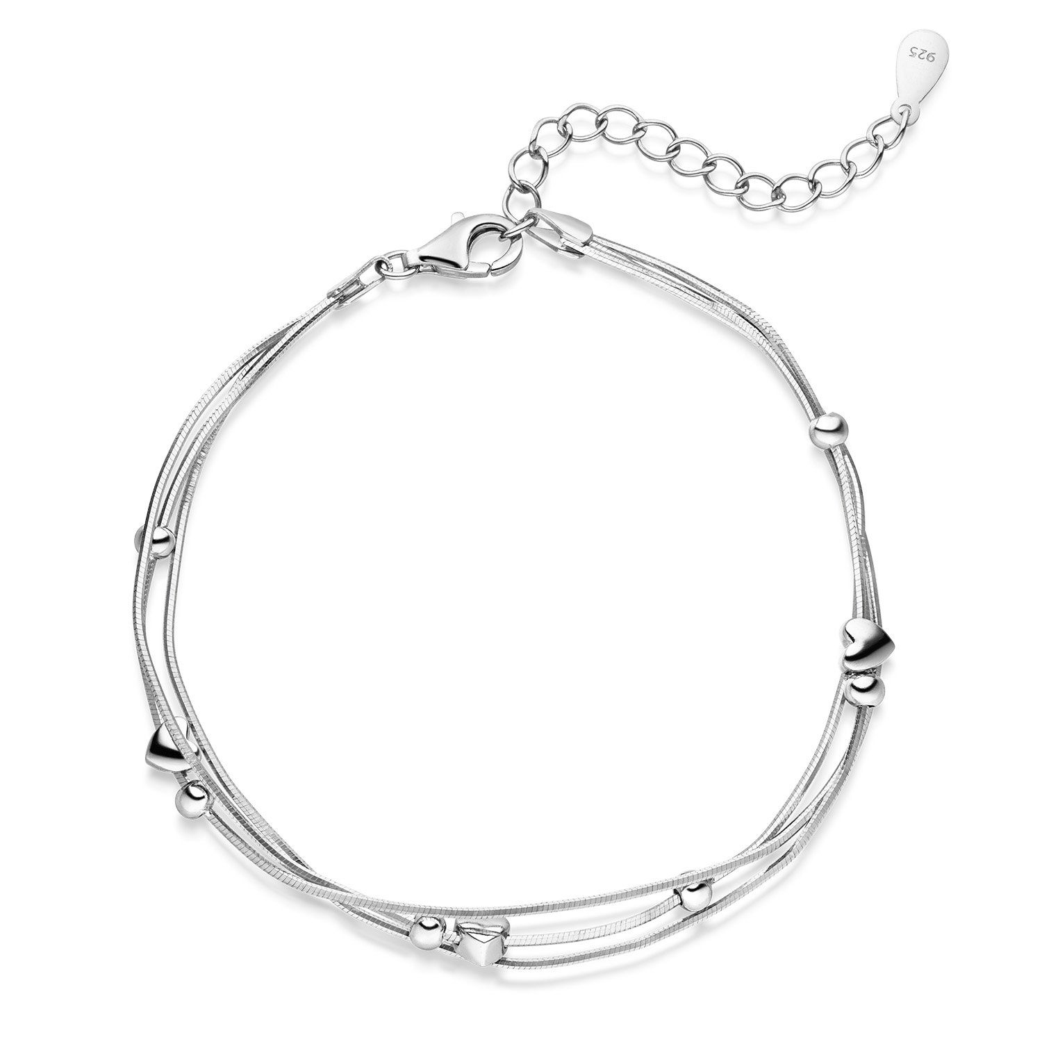 Materia Armkette Silber Herzen und Kugeln 17-20-5cm verstellbar SA-4, 925 Sterling Silber, rhodiniert