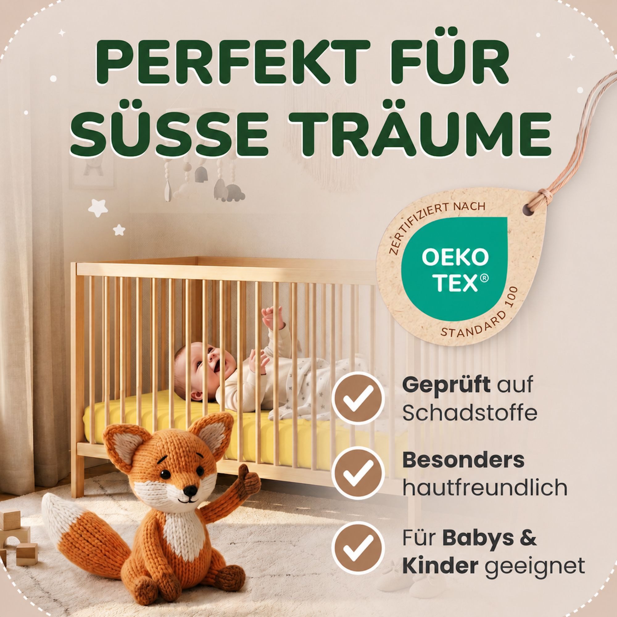 leevitex® Spannbettlaken für Kinderbetten, 1er-Set, 70 x 140 cm, Steghöhe 15 cm, Jersey, Gummizug: rundum, (1 Stück), verschiedene Farben, OEKO-TEX® STANDARD 10 – Bild 2 von 5