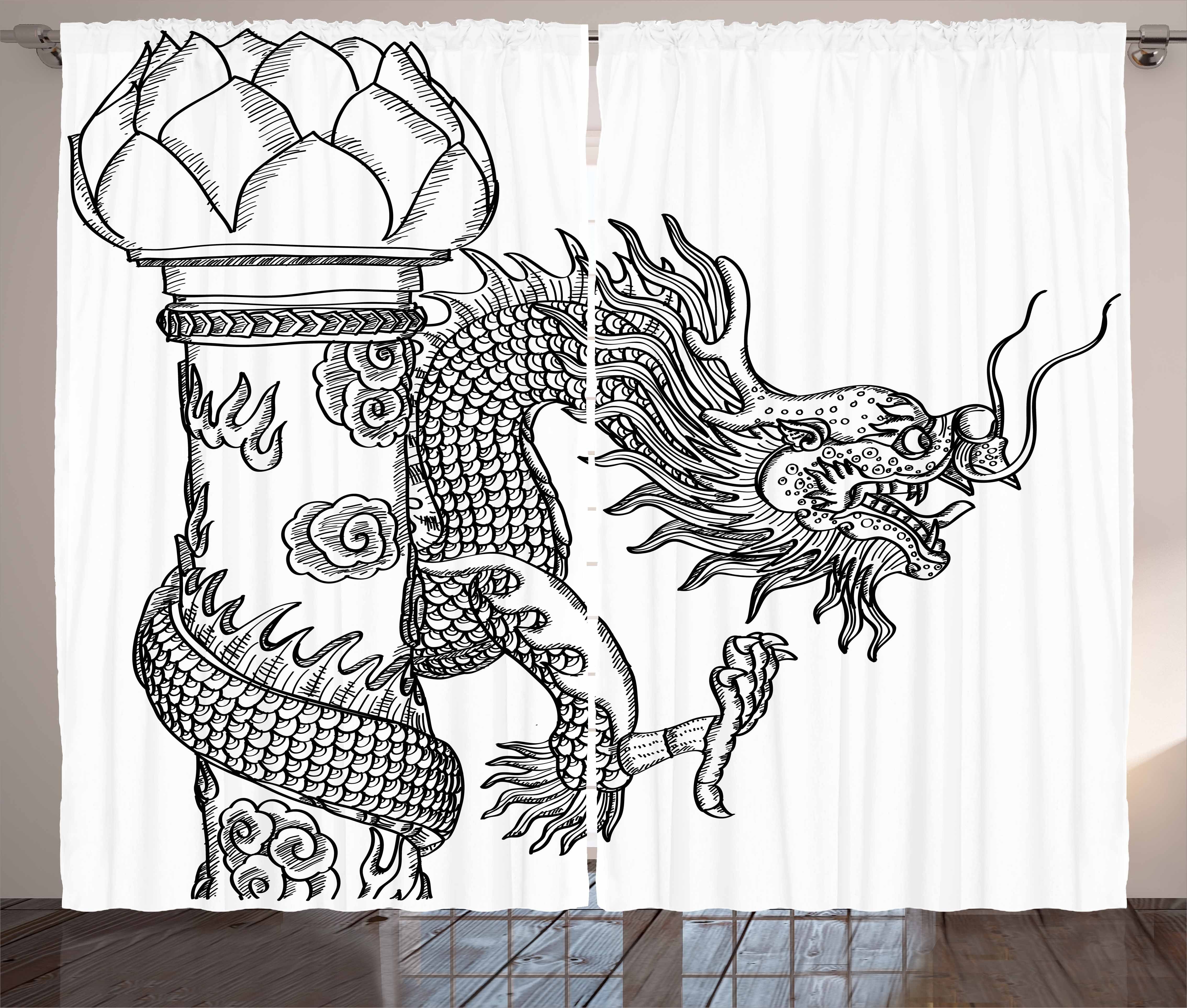 Gardine Schlafzimmer Kräuselband Vorhang mit Schlaufen und Haken, Abakuhaus, Drachen Chinese Creature