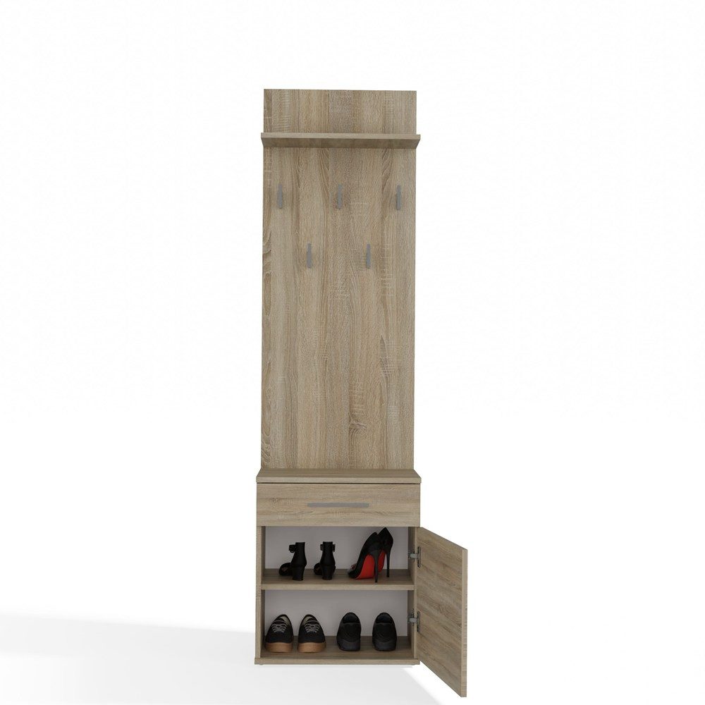 Raumhirsch Furniture Wandgarderobe Garderobenständer, Garderobe mit Schuhbank & Sitzbank (Maße 50 x 180 x 35 cm, 5 Haken), Praktischer, verschiedene Farbvarianten, pflegeleicht