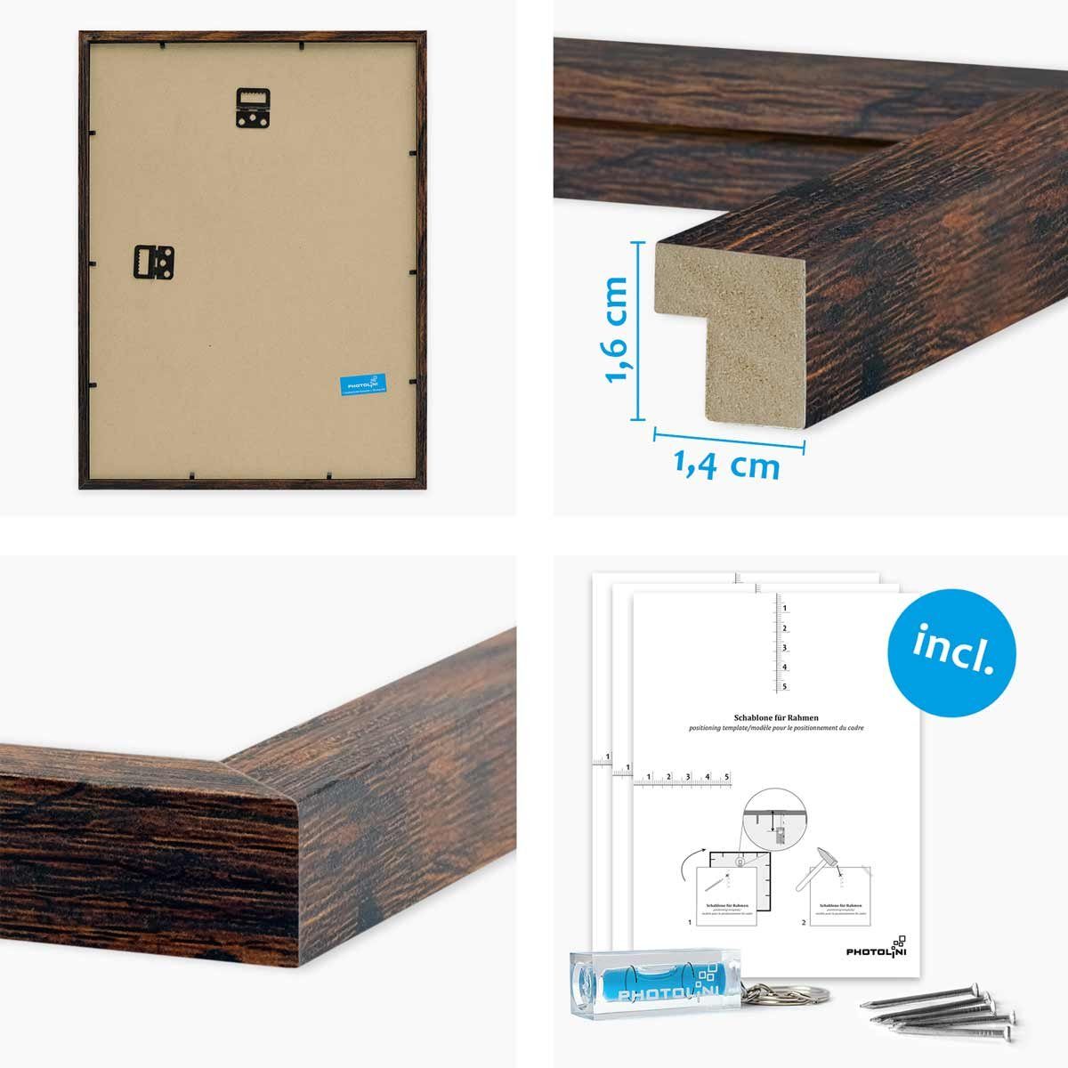 PHOTOLINI Bilderrahmen Sets in verschiedenen Formaten, MDF Holz, Acrylglas & Zubehör, für 14 Bilder (14er Set), Posterrahmen 14er Set No.1 zum Aufhängen oder Aufstellen