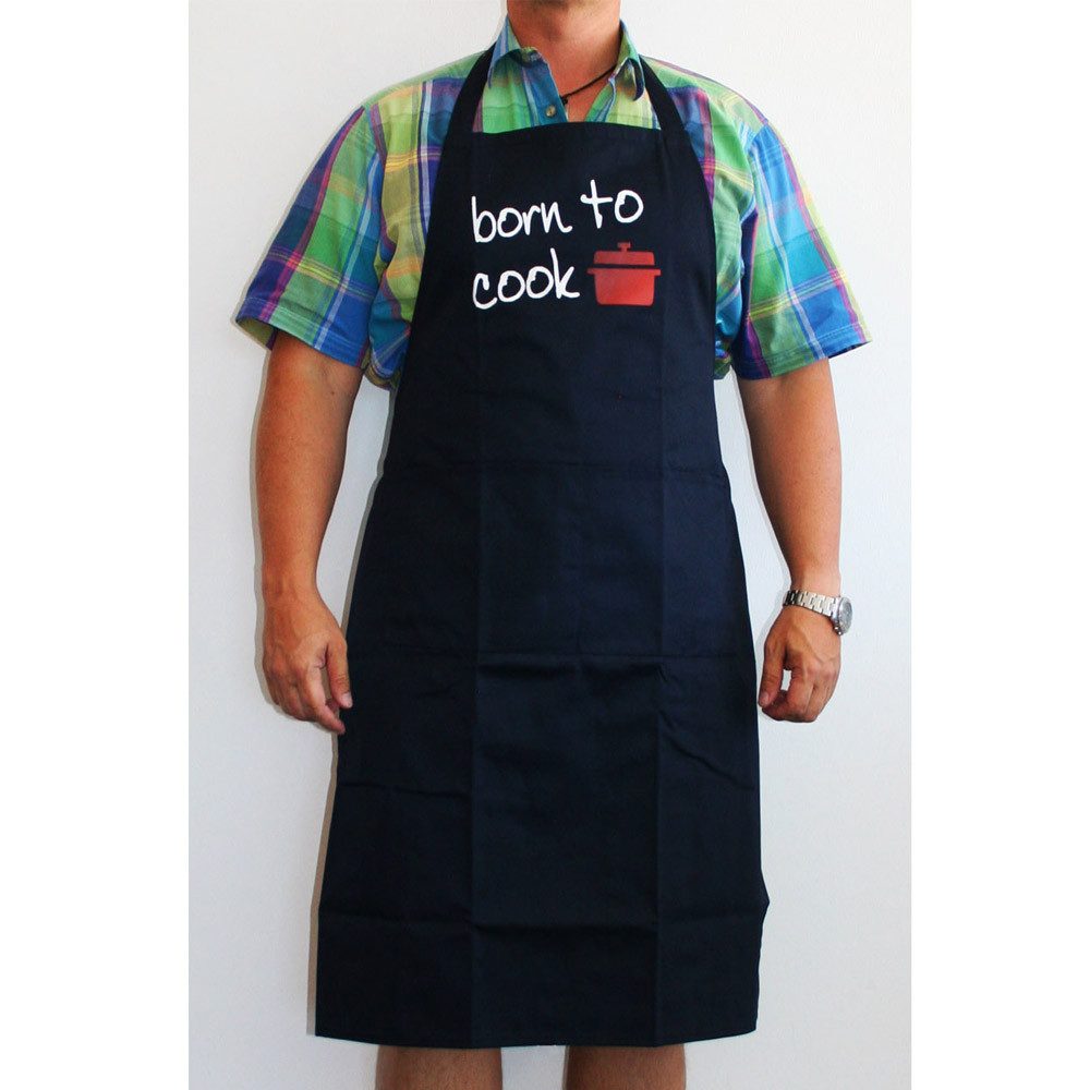 teprovo Grillschürze Herren Kochschürze Schürze 116cm Dunkelblau born to cook, (1-tlg., mit Taschen), mit Spruch