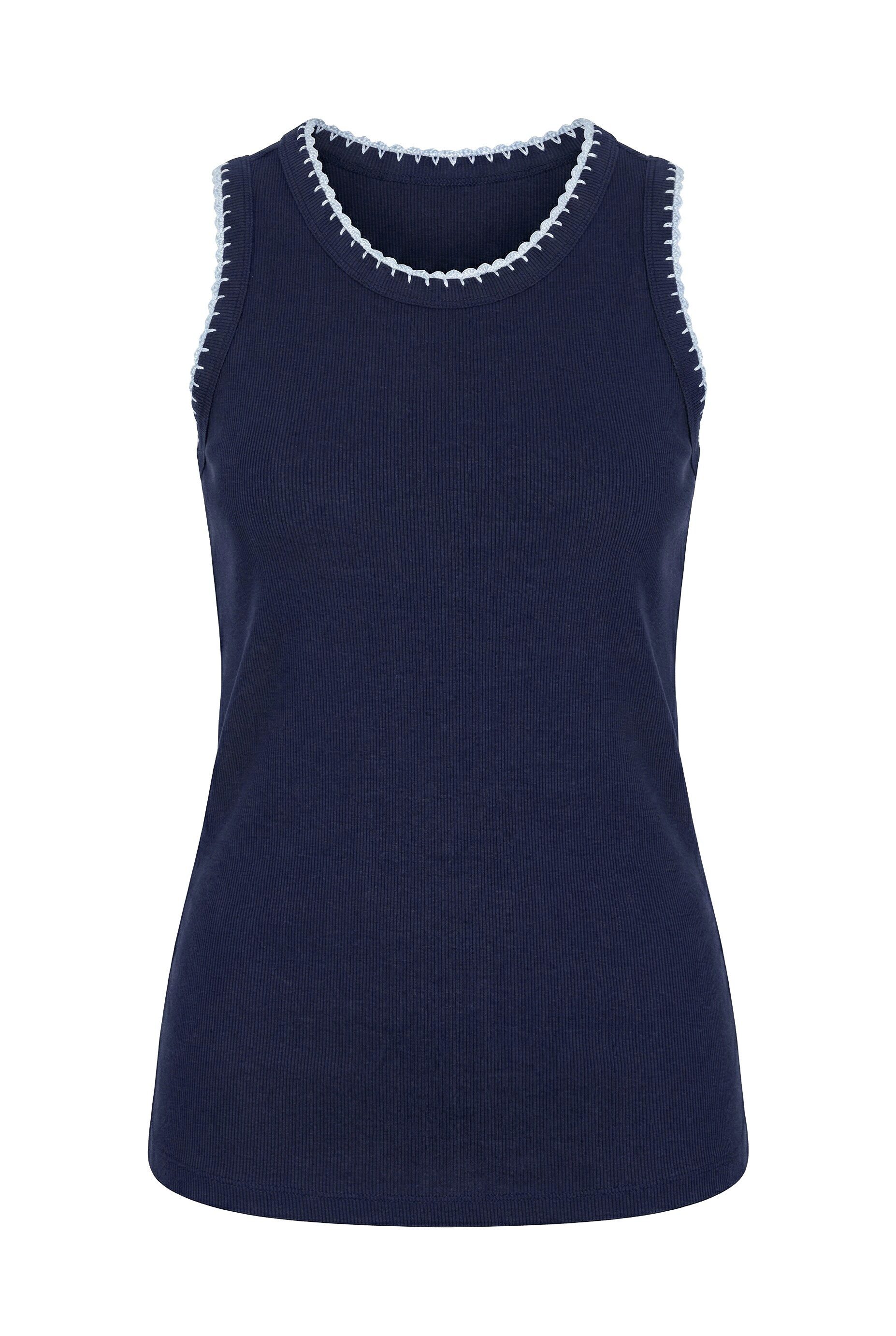 Ulla Popken Longtop Top Rippjersey Zierkanten Rundhals ärmellos