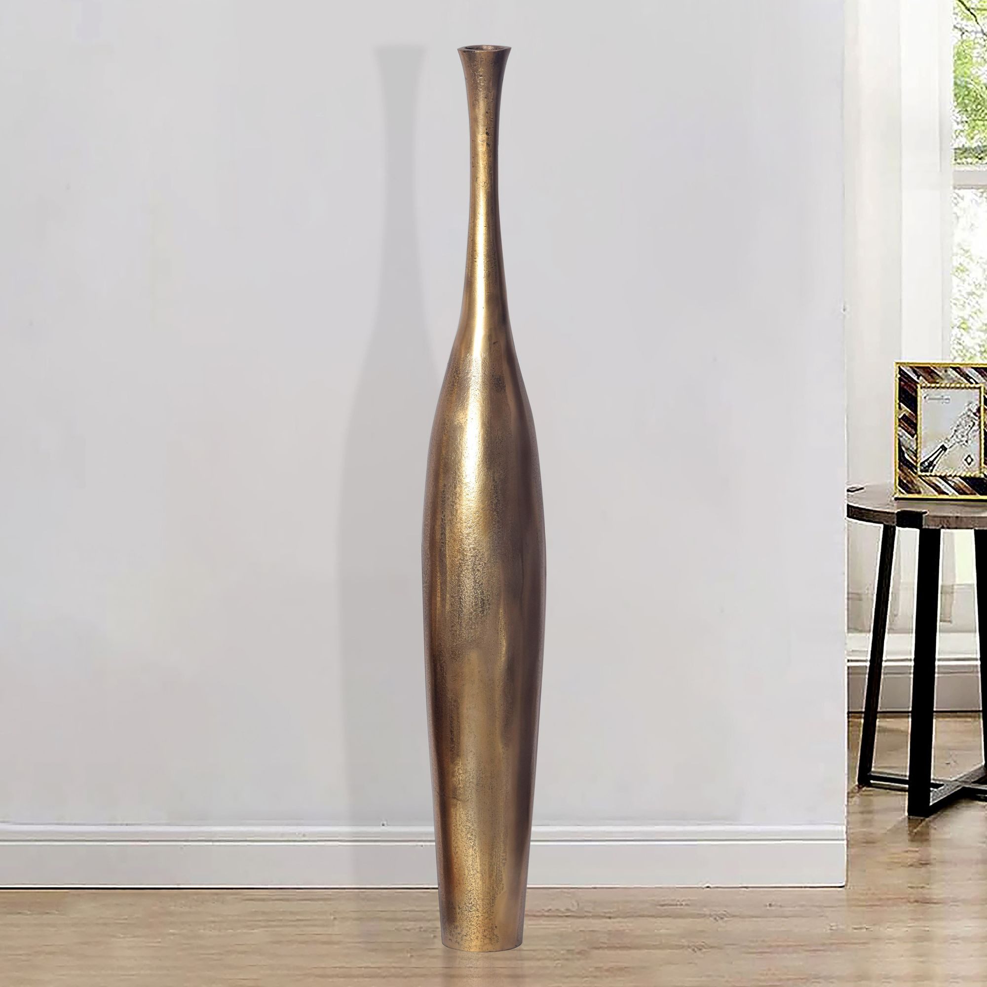 FINEBUY Bodenvase FB64127 Vase Aluminium Gold Blumenvase XXL Wohndeko Groß günstig online kaufen