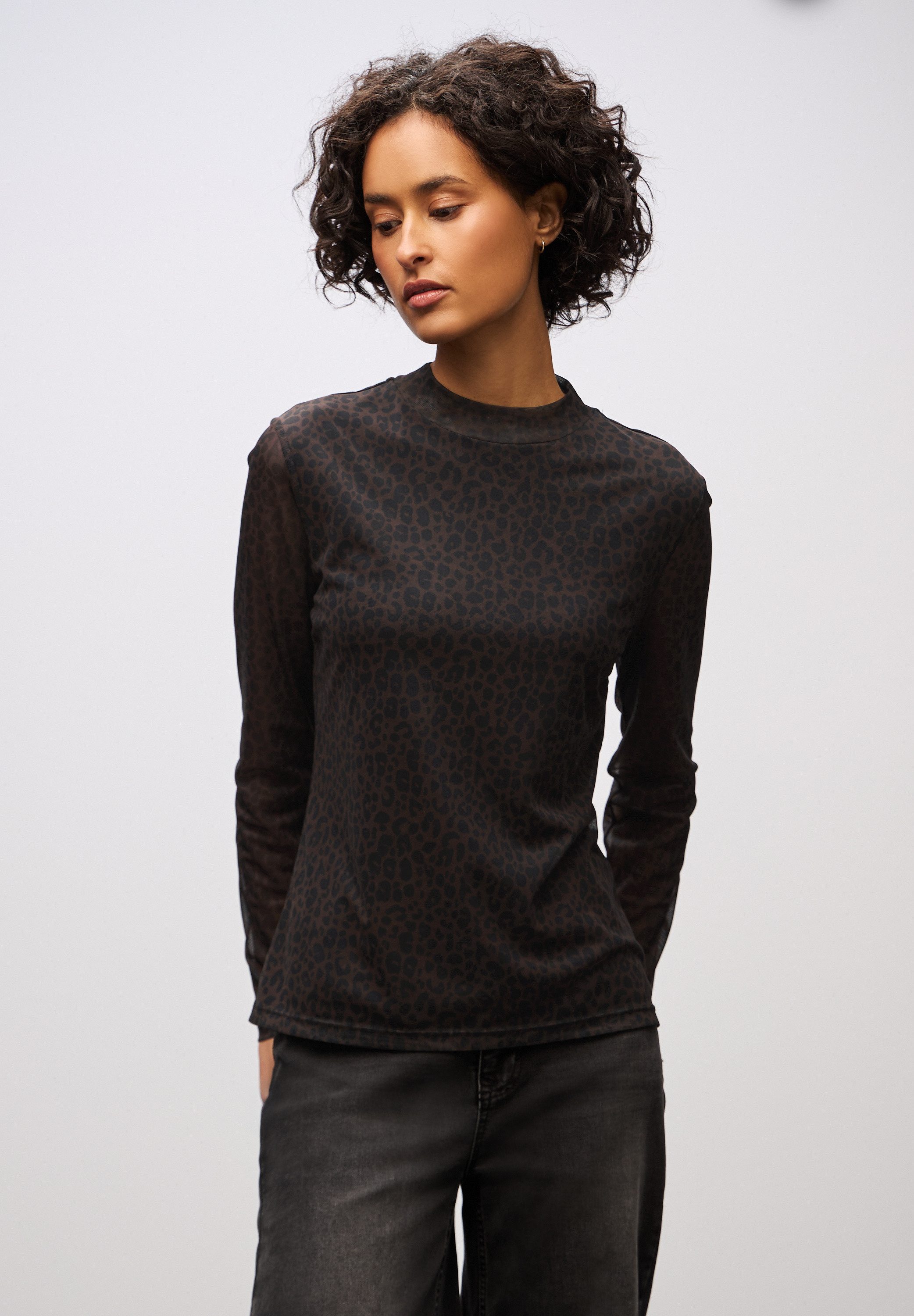 STREET ONE Langarmshirt in transparenter Mesh-Qualität und Leo-Muster günstig online kaufen