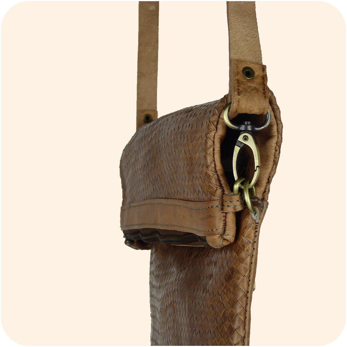 mit Dafira Handtasche Umhängetasche SIMANDRA Tasche Fächern Hellbraun Leder Flecht-Optik 33x26cm, marokkanische 3 in